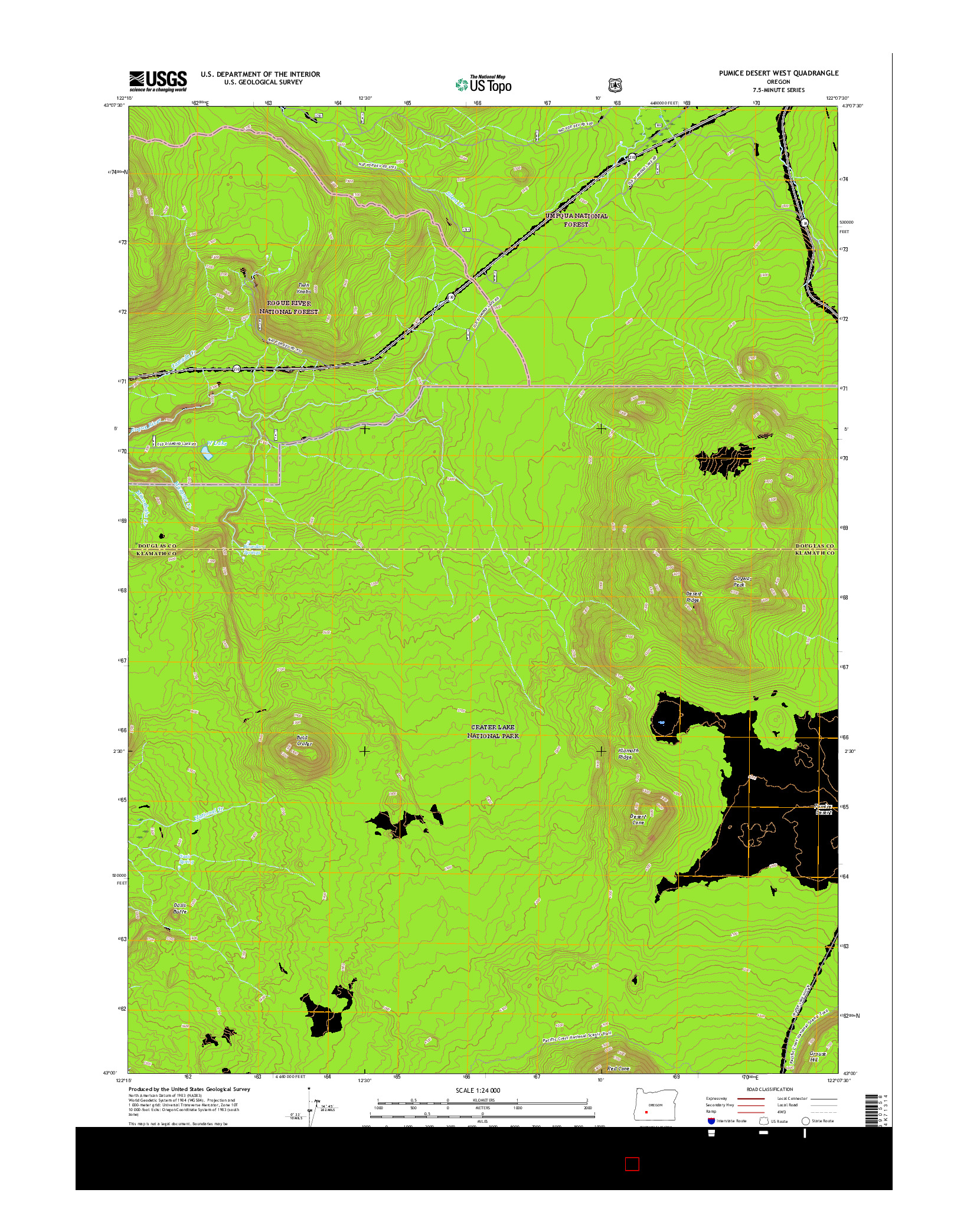 USGS US TOPO 7.5-MINUTE MAP FOR PUMICE DESERT WEST, OR 2017