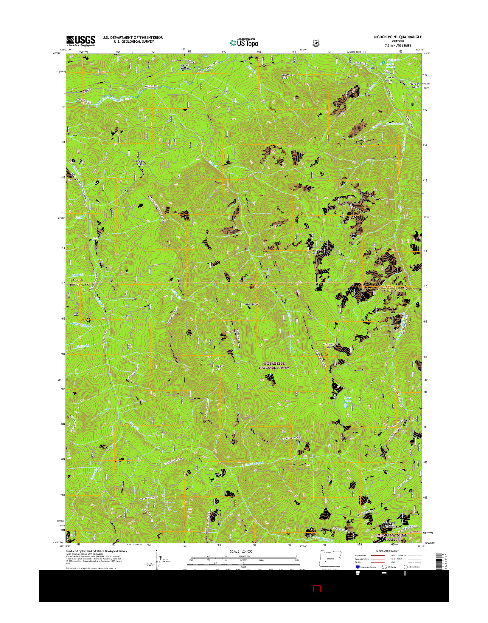 USGS US TOPO 7.5-MINUTE MAP FOR RIGDON POINT, OR 2017