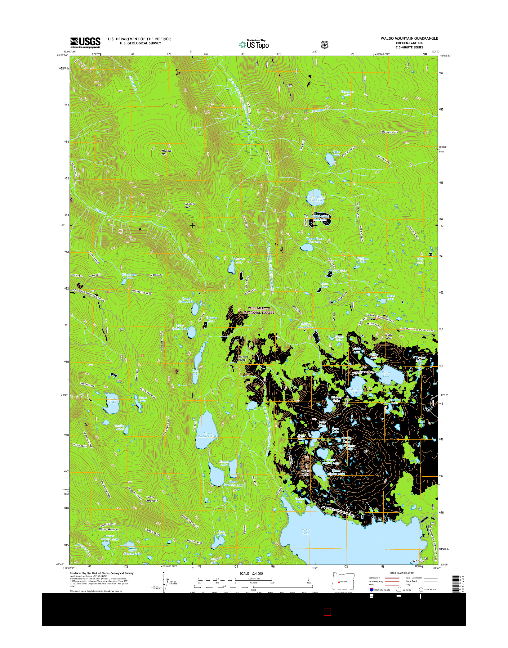 USGS US TOPO 7.5-MINUTE MAP FOR WALDO MOUNTAIN, OR 2017