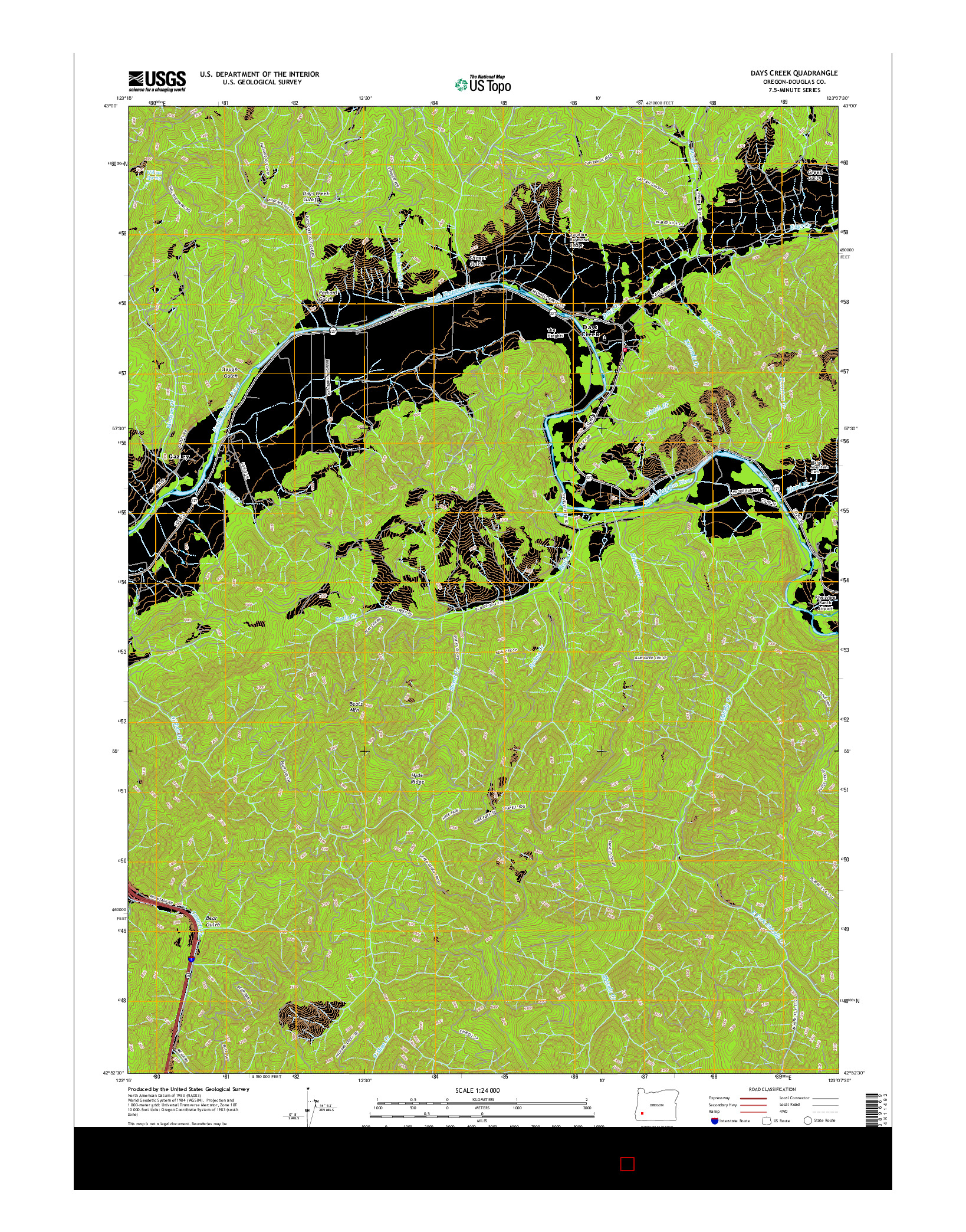 USGS US TOPO 7.5-MINUTE MAP FOR DAYS CREEK, OR 2017