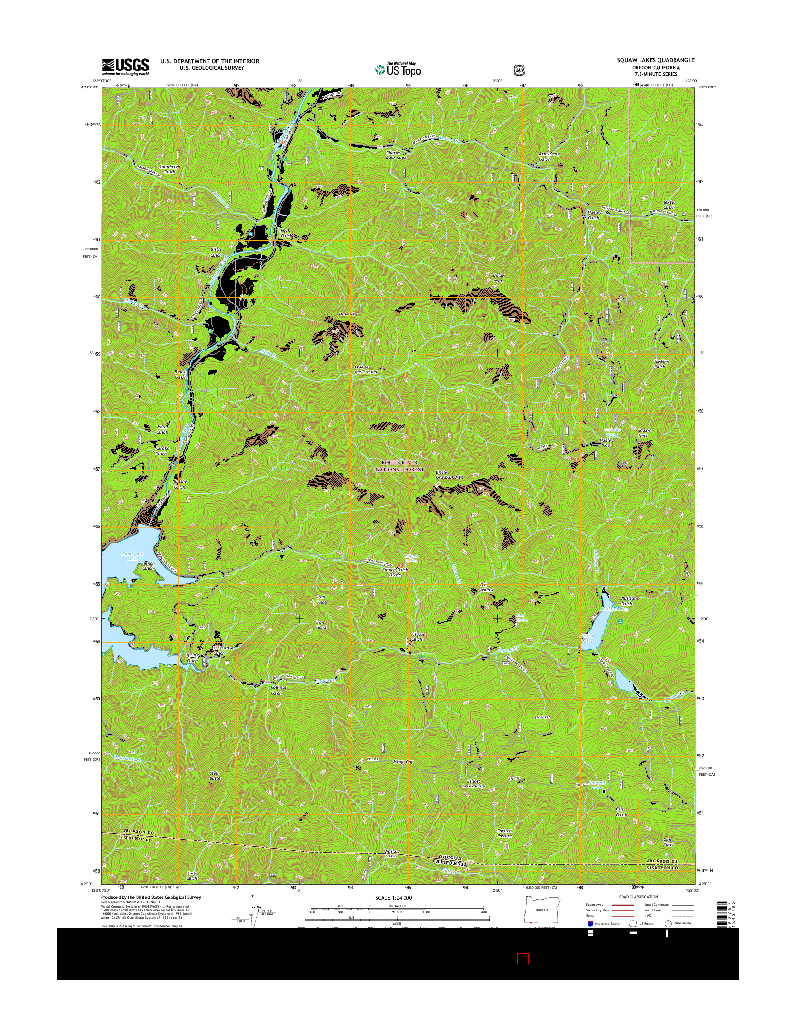 USGS US TOPO 7.5-MINUTE MAP FOR SQUAW LAKES, OR-CA 2017