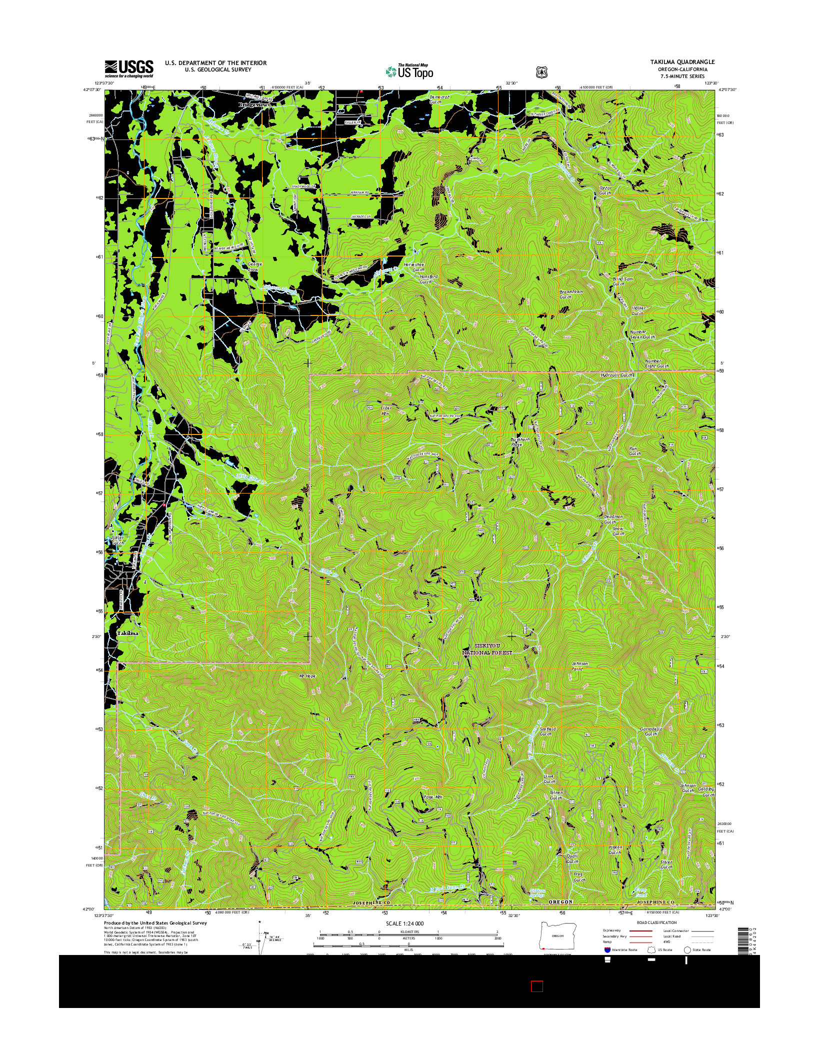 USGS US TOPO 7.5-MINUTE MAP FOR TAKILMA, OR-CA 2017