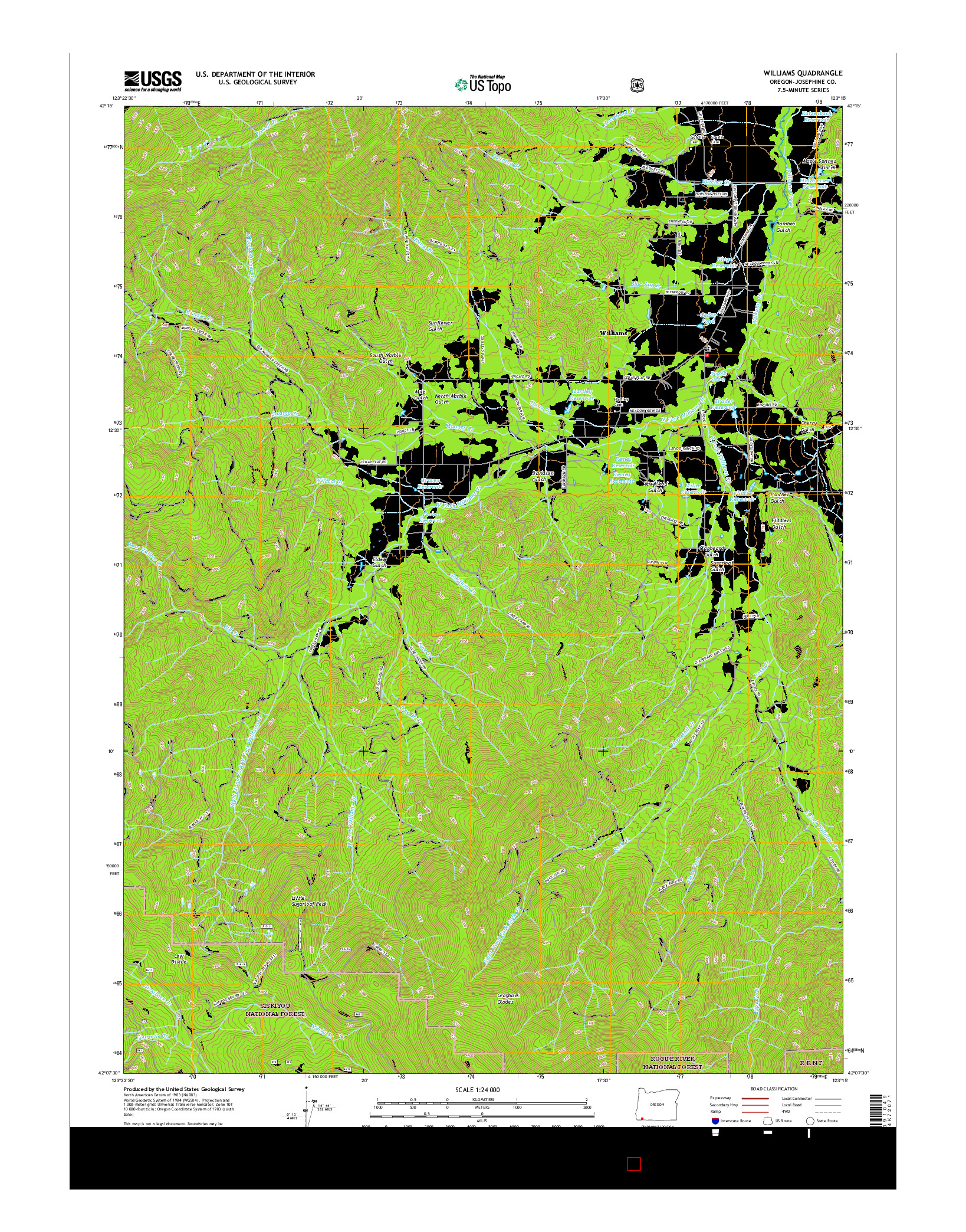 USGS US TOPO 7.5-MINUTE MAP FOR WILLIAMS, OR 2017