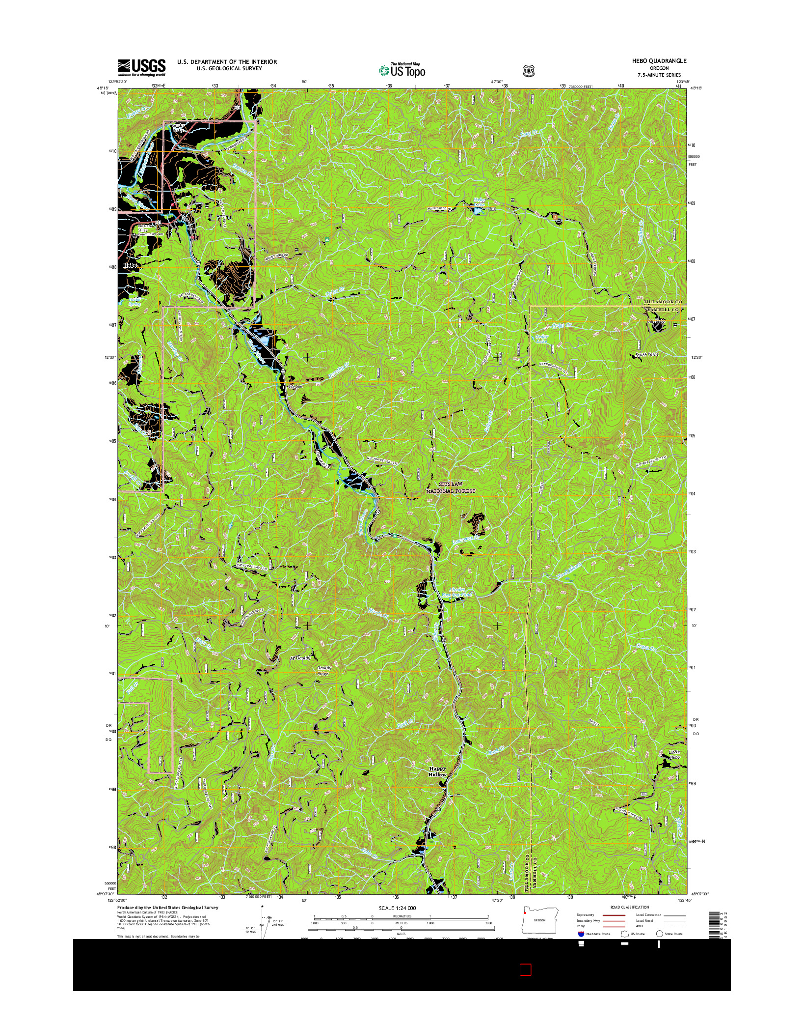 USGS US TOPO 7.5-MINUTE MAP FOR HEBO, OR 2017