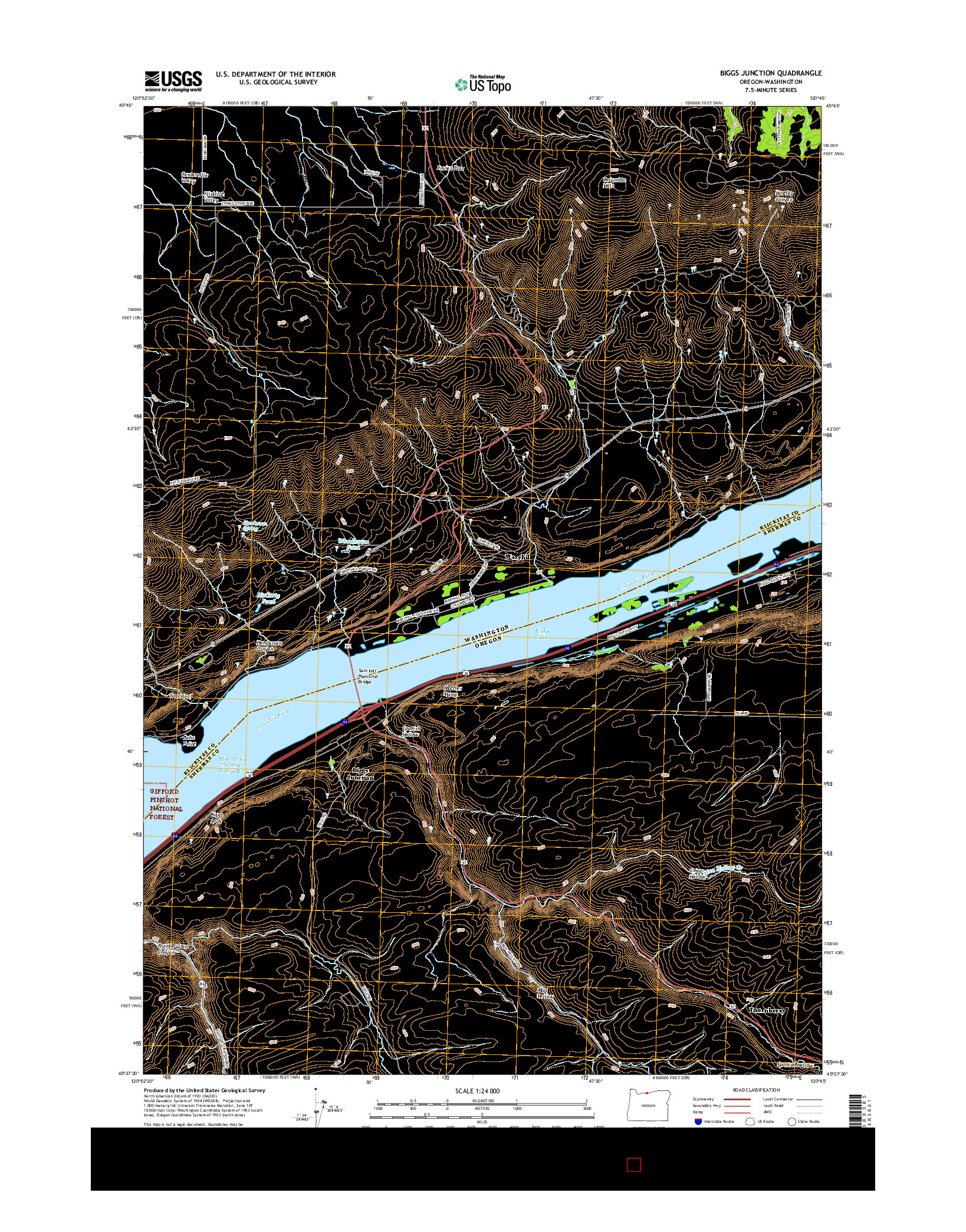 USGS US TOPO 7.5-MINUTE MAP FOR BIGGS JUNCTION, OR-WA 2017