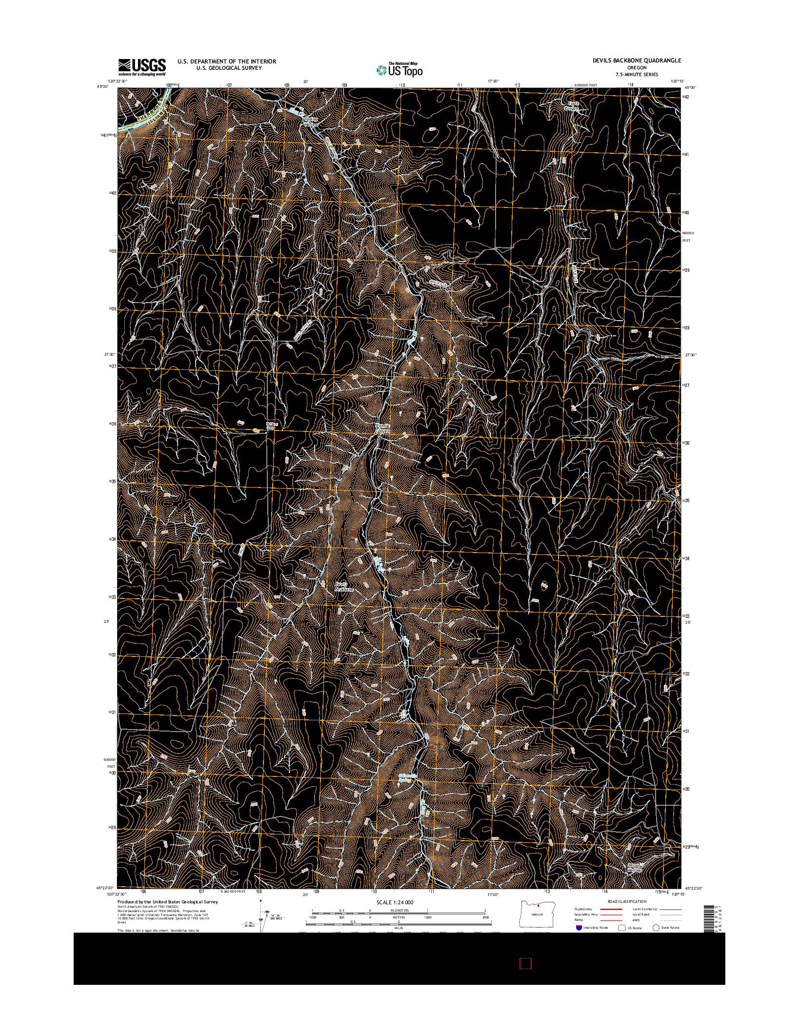 USGS US TOPO 7.5-MINUTE MAP FOR DEVILS BACKBONE, OR 2017