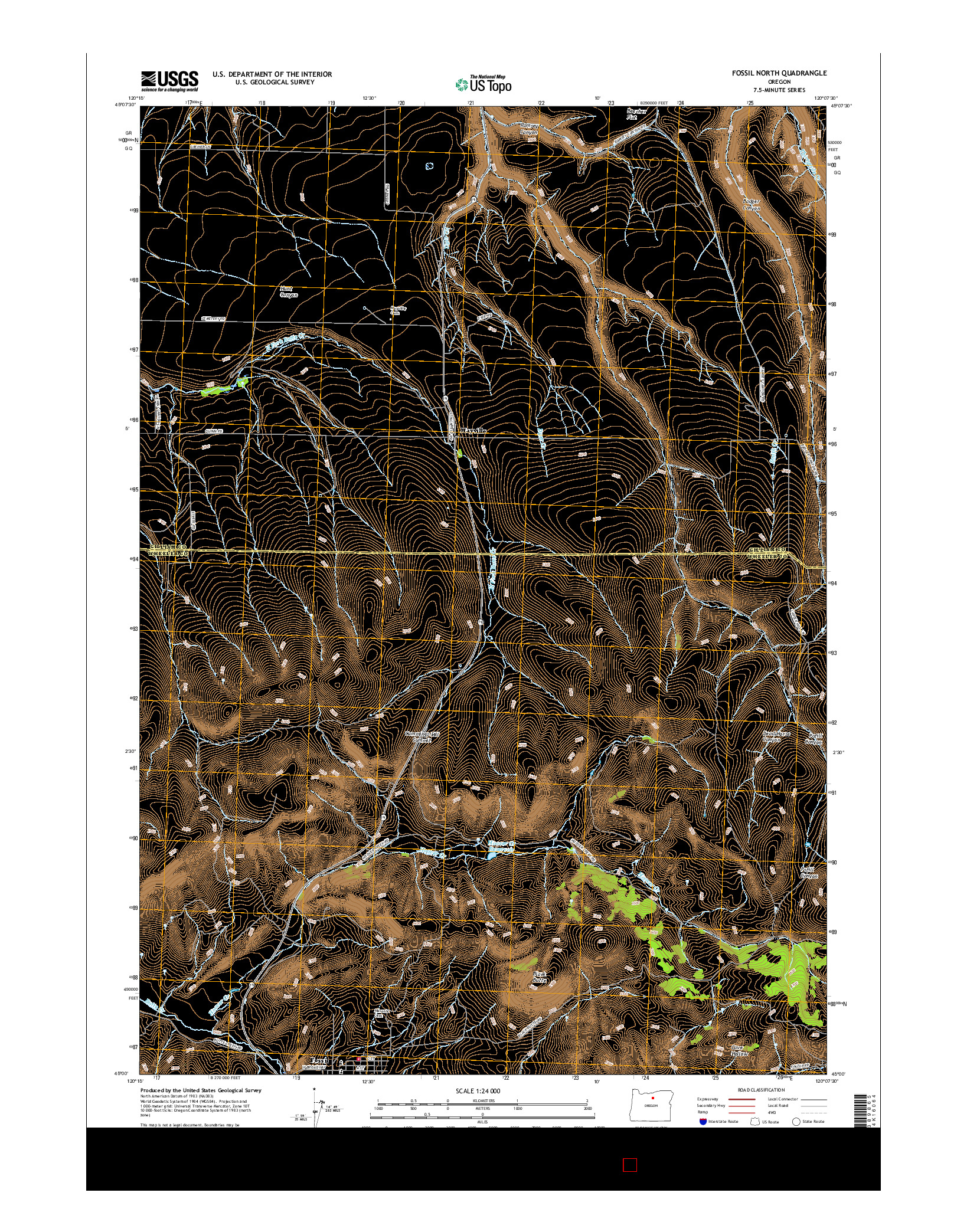 USGS US TOPO 7.5-MINUTE MAP FOR FOSSIL NORTH, OR 2017