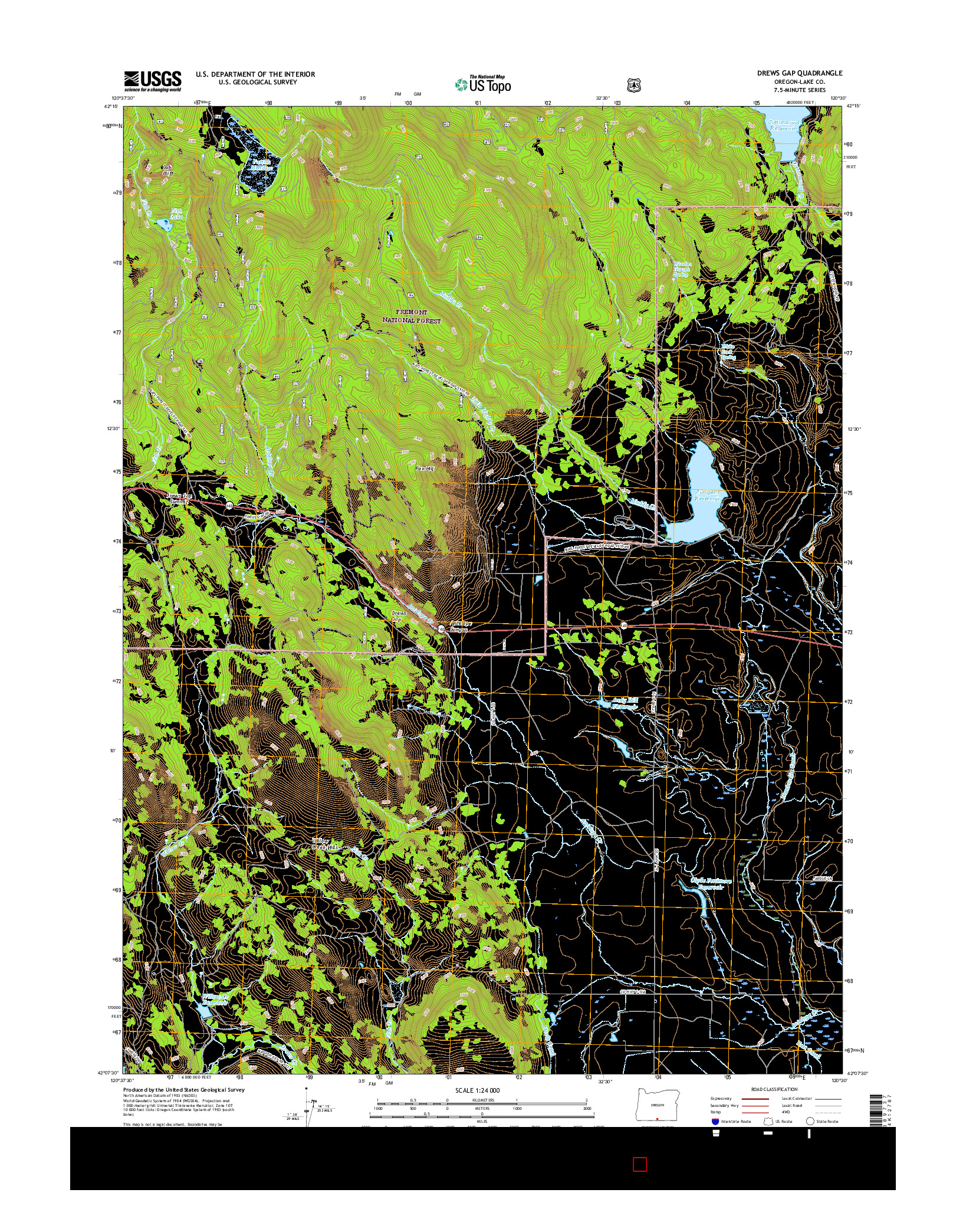 USGS US TOPO 7.5-MINUTE MAP FOR DREWS GAP, OR 2017