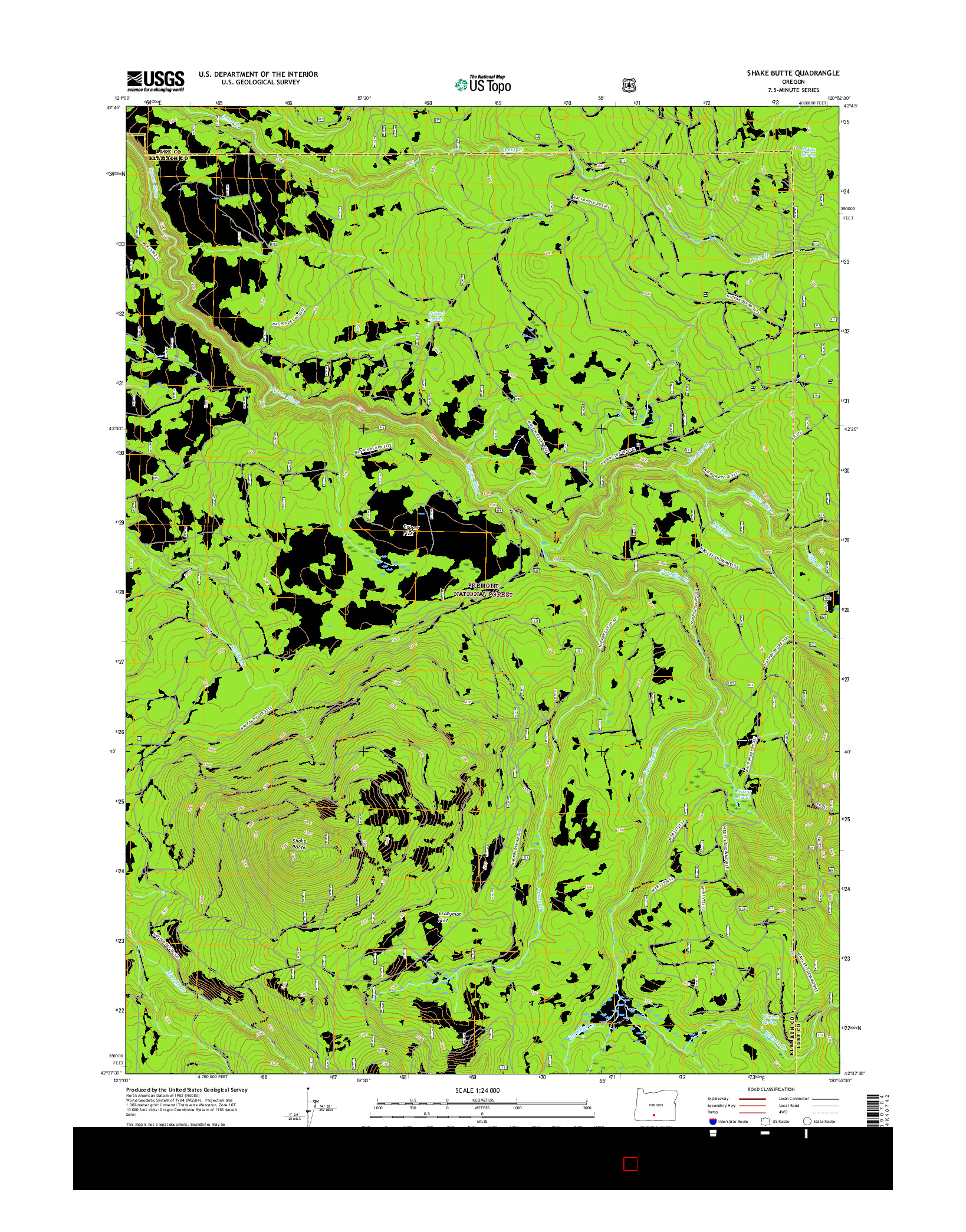 USGS US TOPO 7.5-MINUTE MAP FOR SHAKE BUTTE, OR 2017