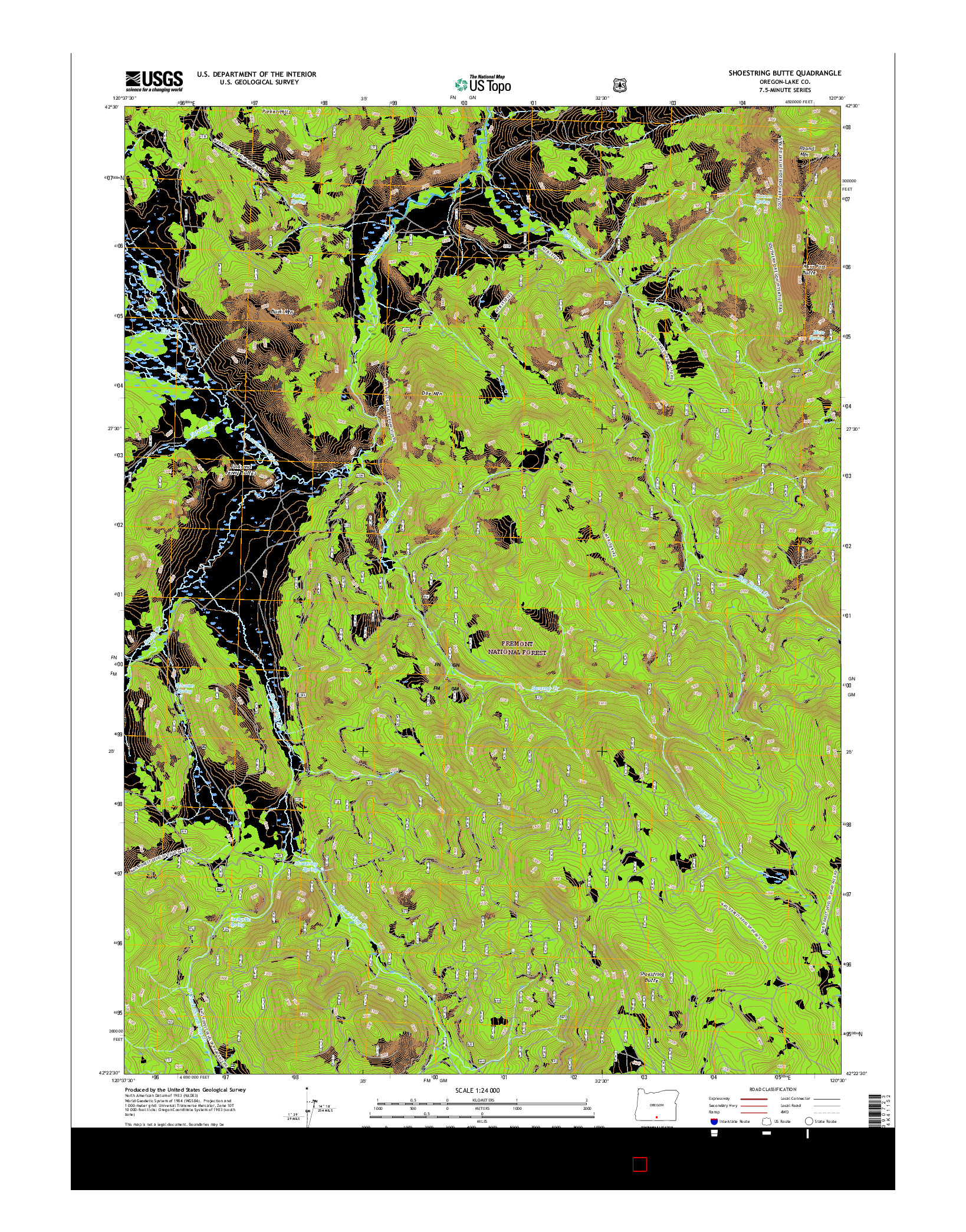 USGS US TOPO 7.5-MINUTE MAP FOR SHOESTRING BUTTE, OR 2017