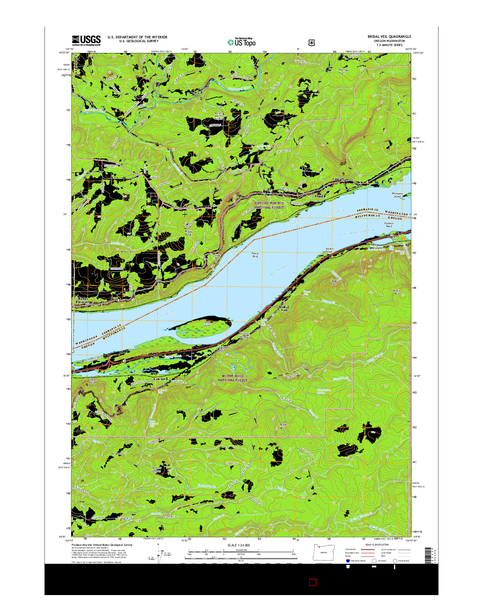 USGS US TOPO 7.5-MINUTE MAP FOR BRIDAL VEIL, OR-WA 2017