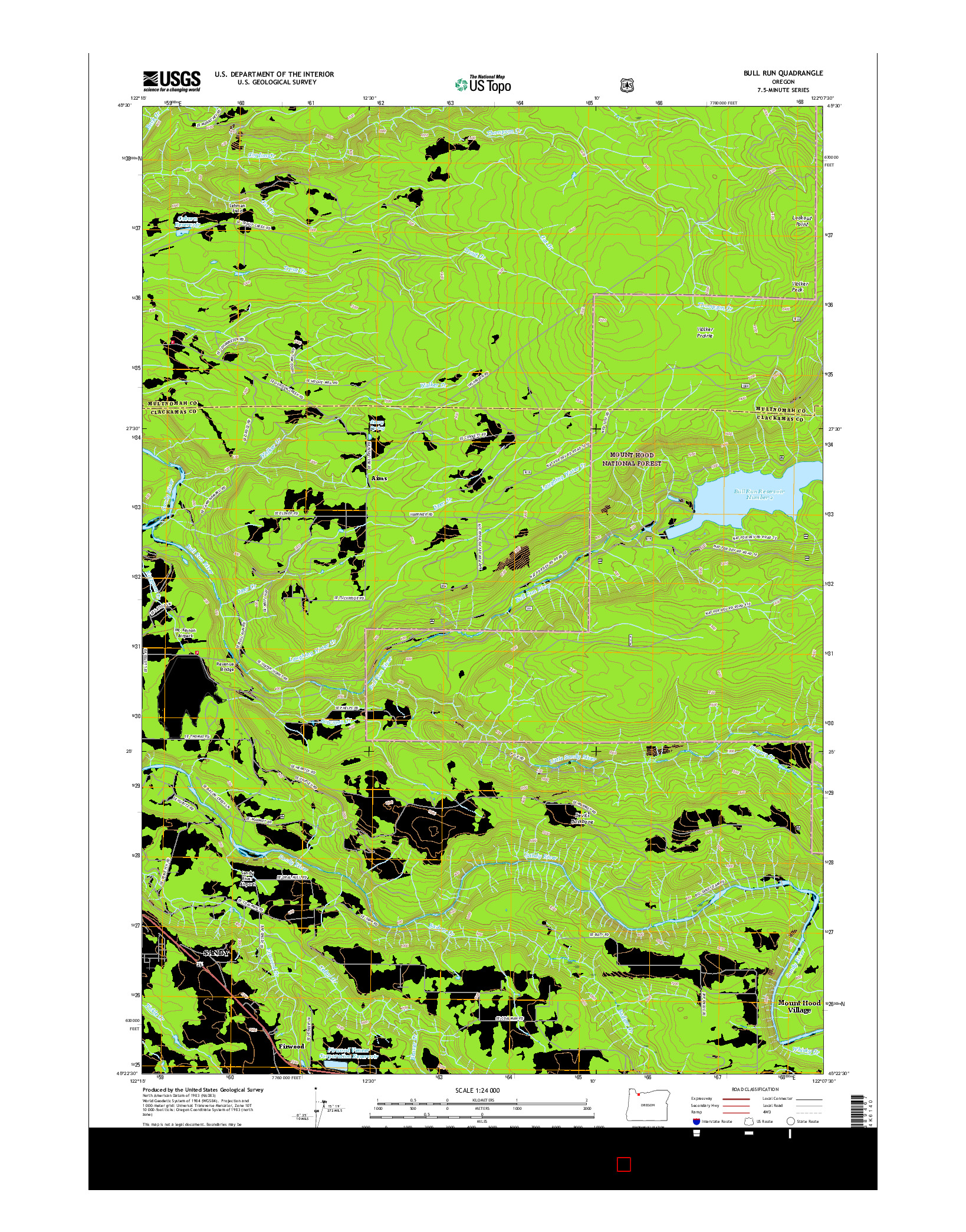 USGS US TOPO 7.5-MINUTE MAP FOR BULL RUN, OR 2017