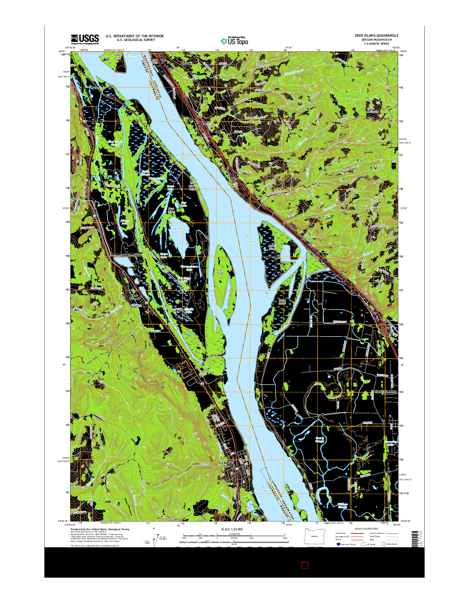 USGS US TOPO 7.5-MINUTE MAP FOR DEER ISLAND, OR-WA 2017