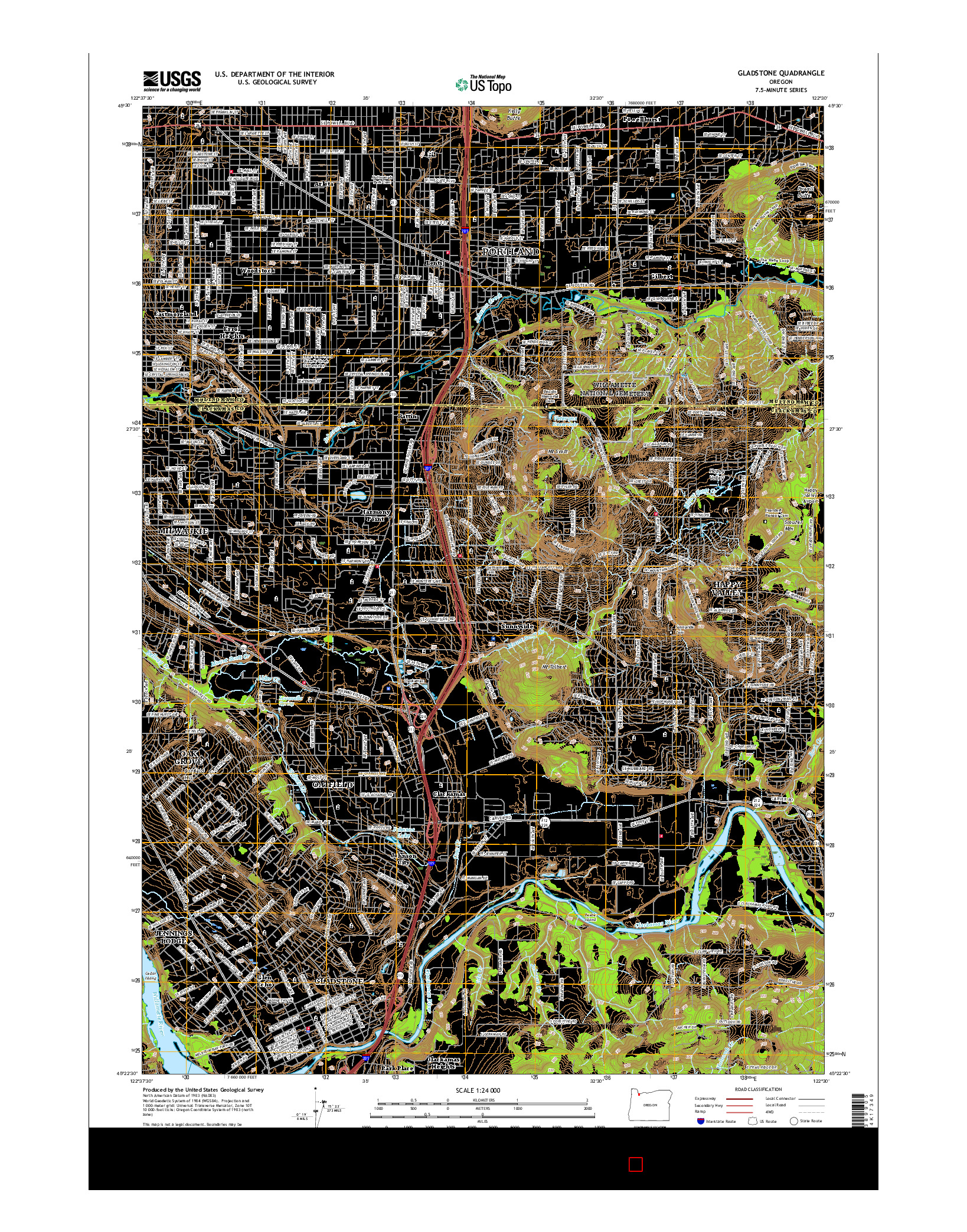 USGS US TOPO 7.5-MINUTE MAP FOR GLADSTONE, OR 2017