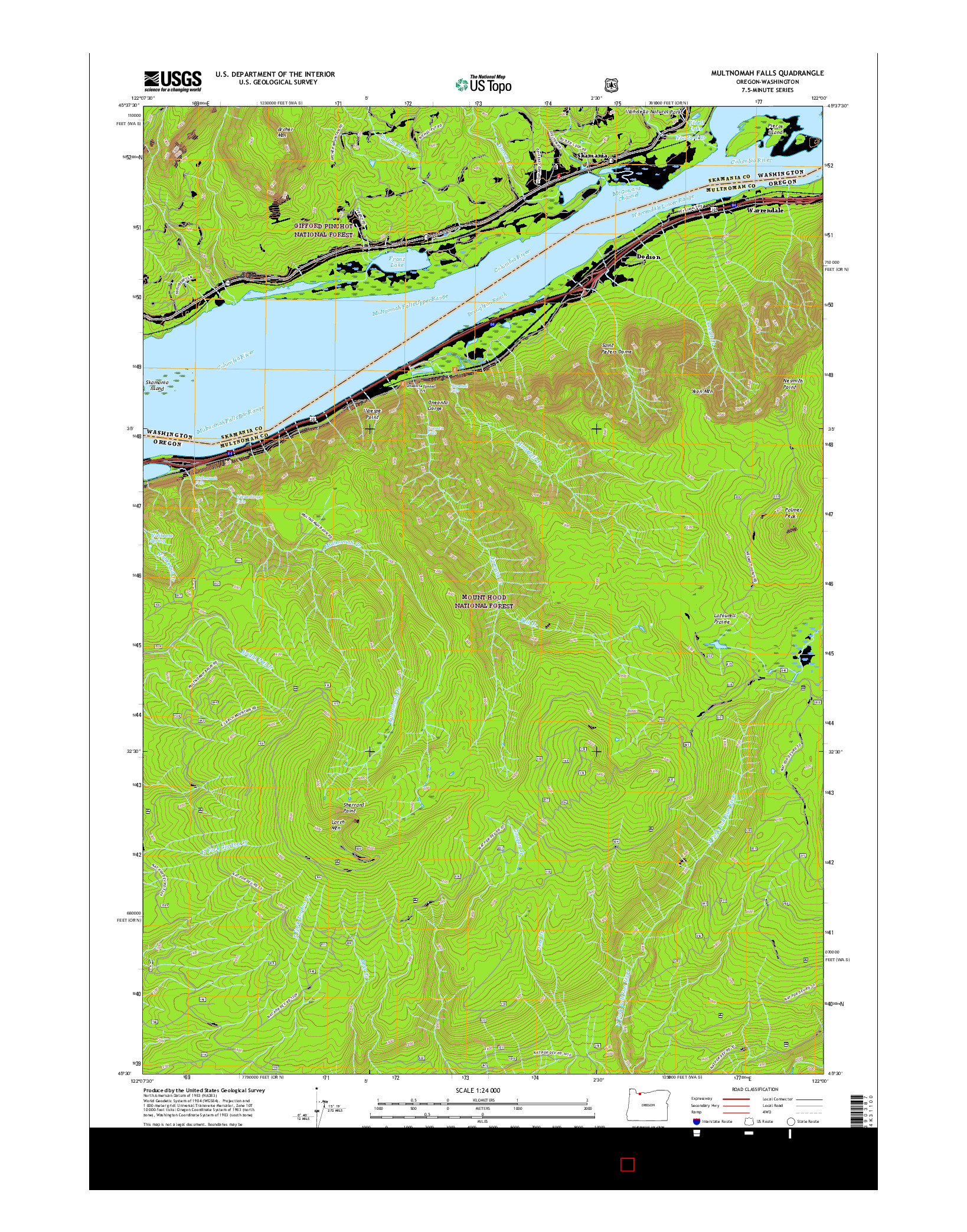 USGS US TOPO 7.5-MINUTE MAP FOR MULTNOMAH FALLS, OR-WA 2017