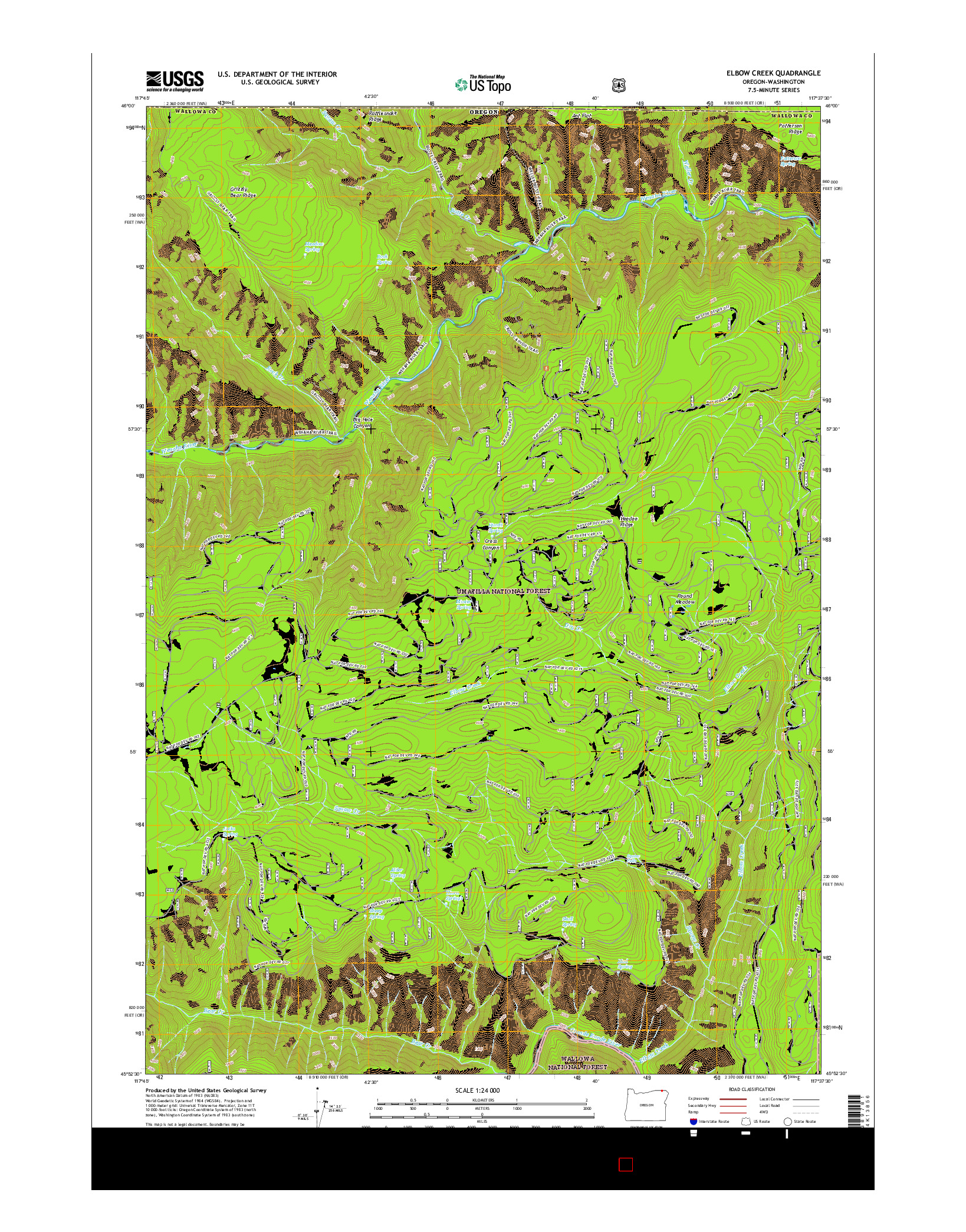 USGS US TOPO 7.5-MINUTE MAP FOR ELBOW CREEK, OR-WA 2017