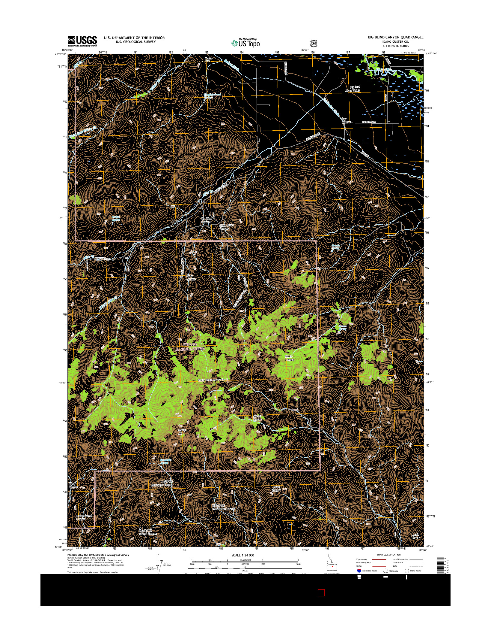 USGS US TOPO 7.5-MINUTE MAP FOR BIG BLIND CANYON, ID 2017