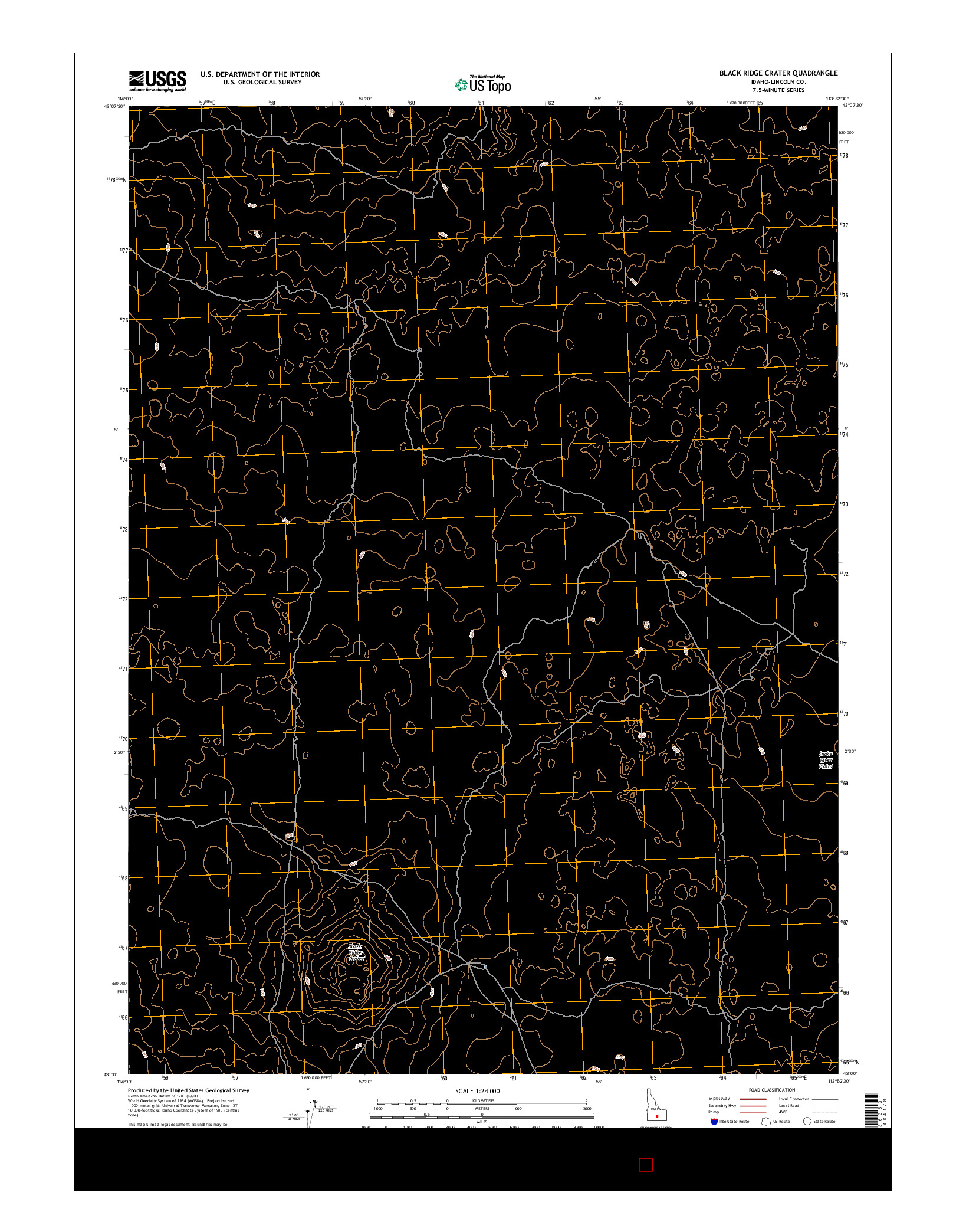 USGS US TOPO 7.5-MINUTE MAP FOR BLACK RIDGE CRATER, ID 2017