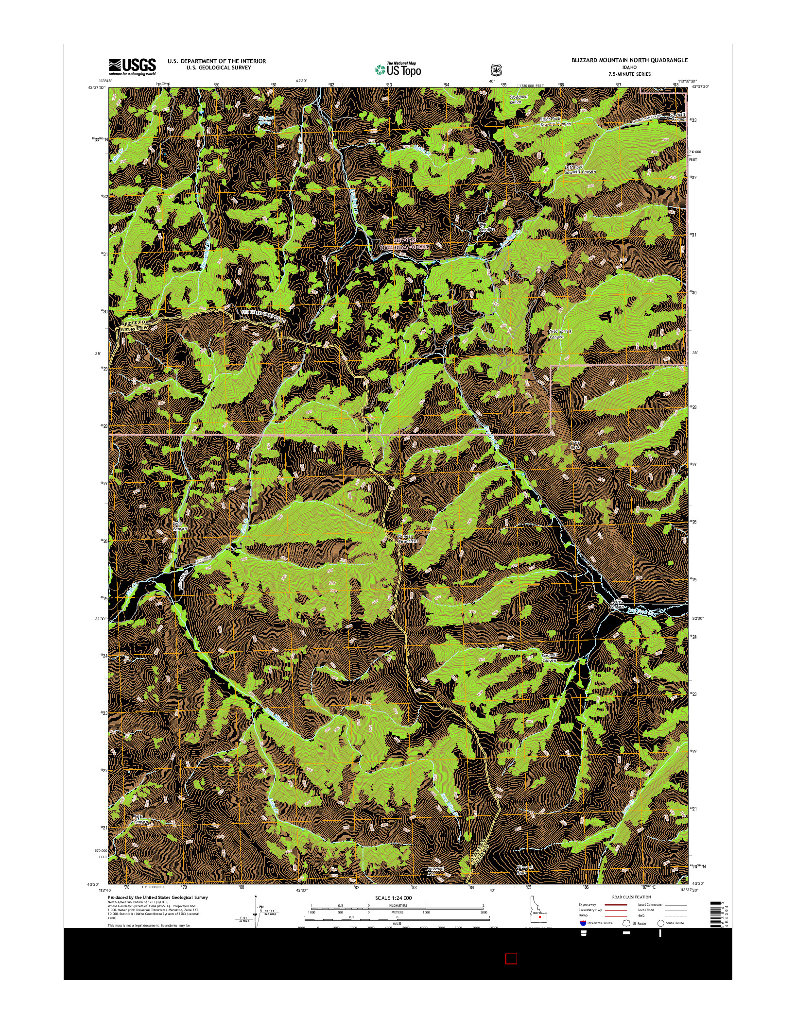 USGS US TOPO 7.5-MINUTE MAP FOR BLIZZARD MOUNTAIN NORTH, ID 2017