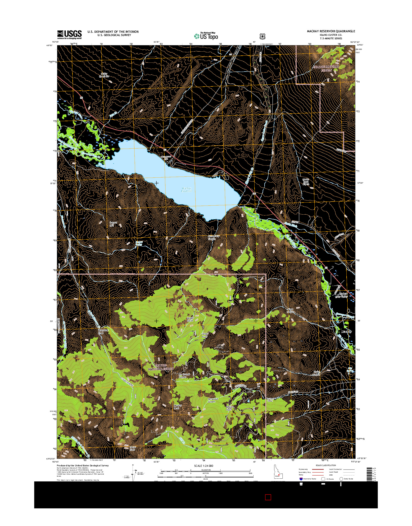 USGS US TOPO 7.5-MINUTE MAP FOR MACKAY RESERVOIR, ID 2017