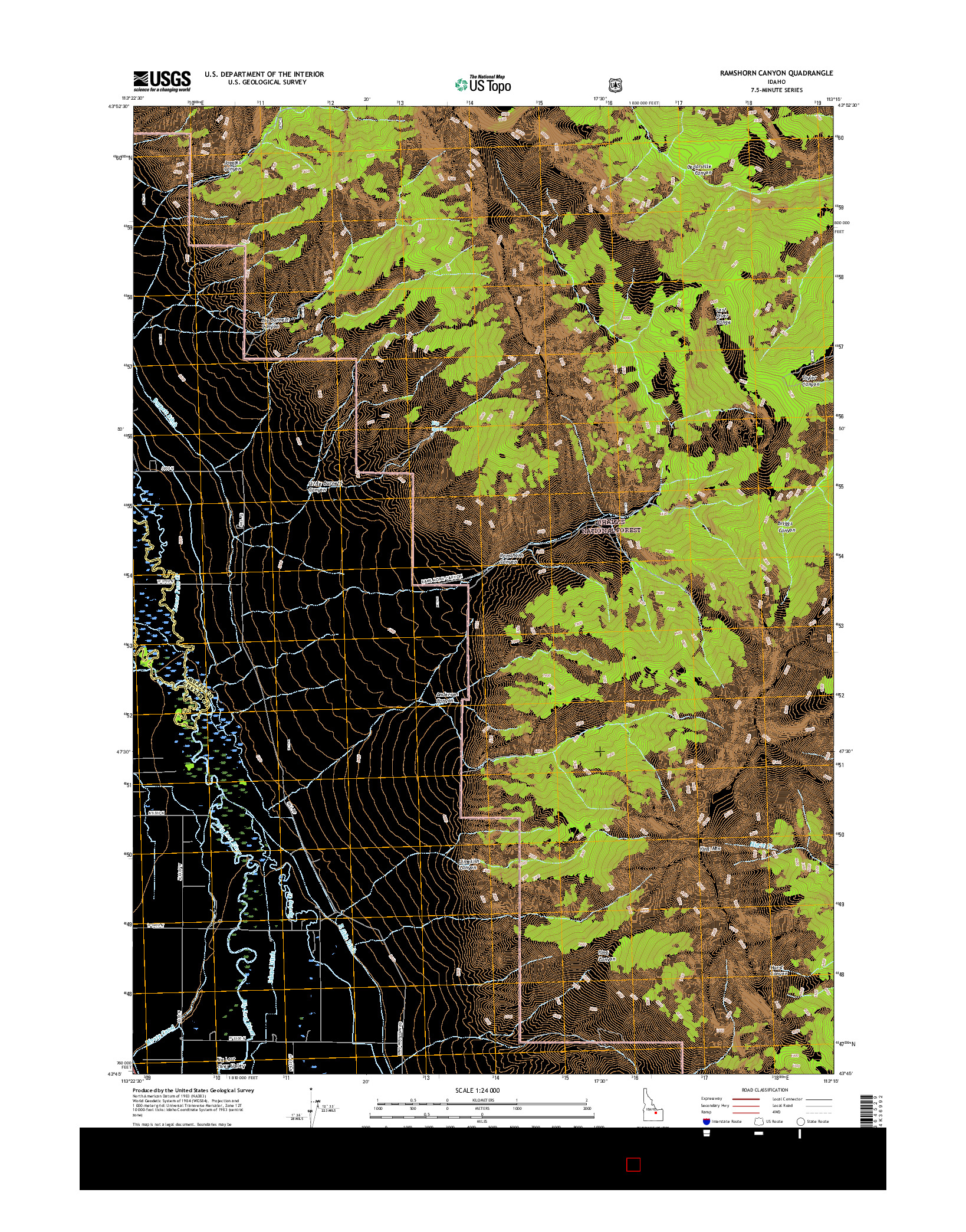 USGS US TOPO 7.5-MINUTE MAP FOR RAMSHORN CANYON, ID 2017