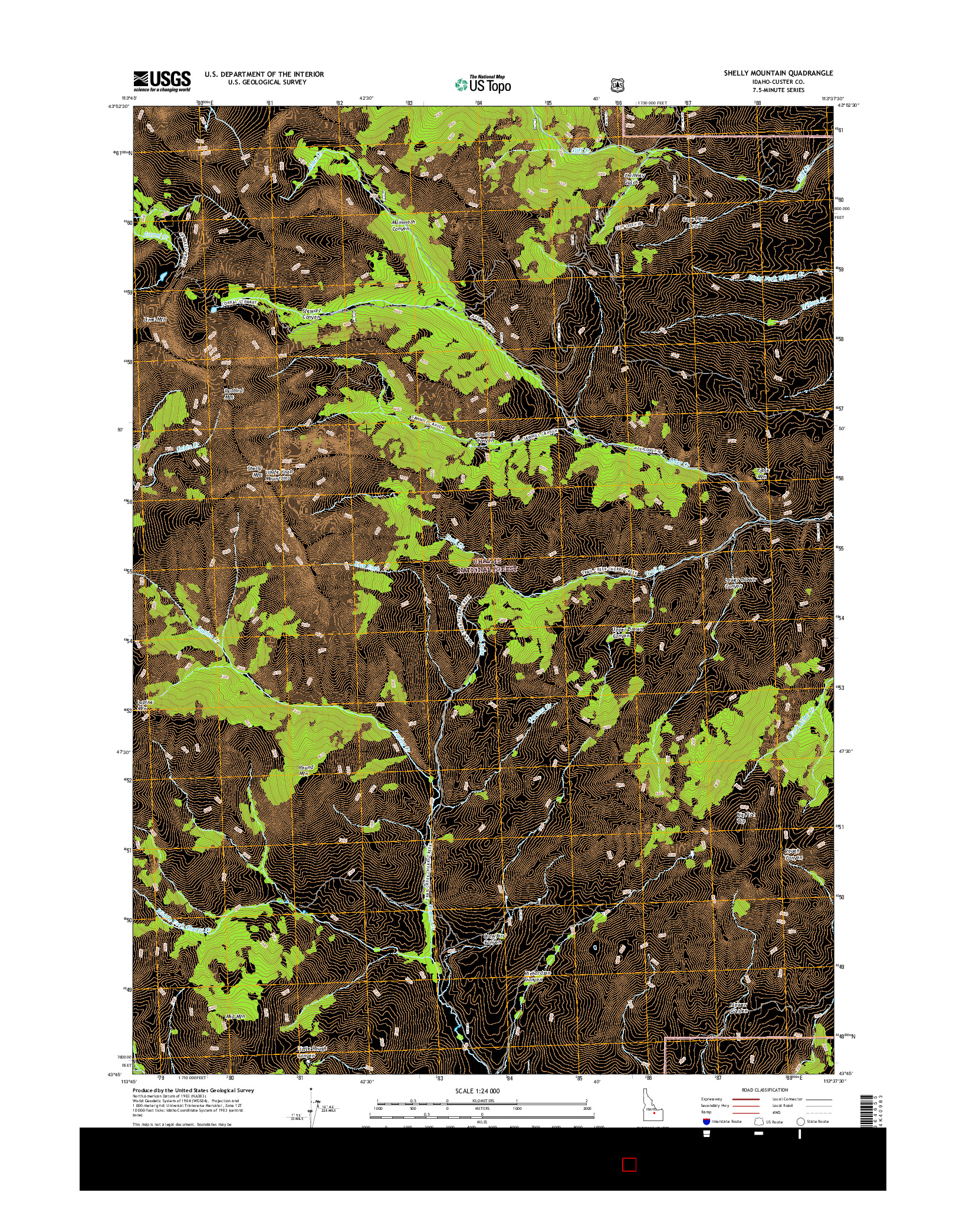 USGS US TOPO 7.5-MINUTE MAP FOR SHELLY MOUNTAIN, ID 2017