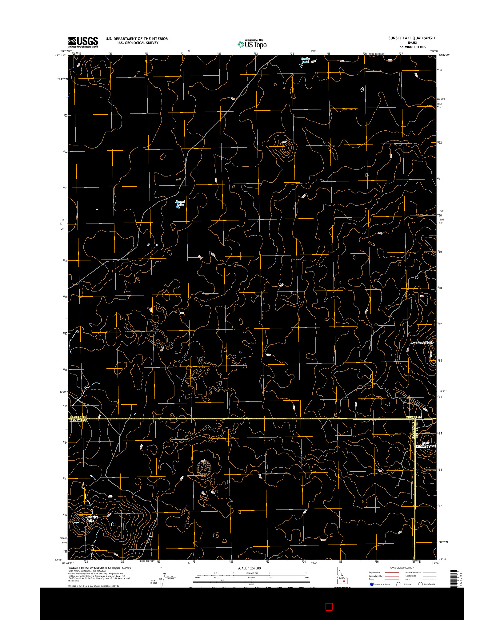 USGS US TOPO 7.5-MINUTE MAP FOR SUNSET LAKE, ID 2017