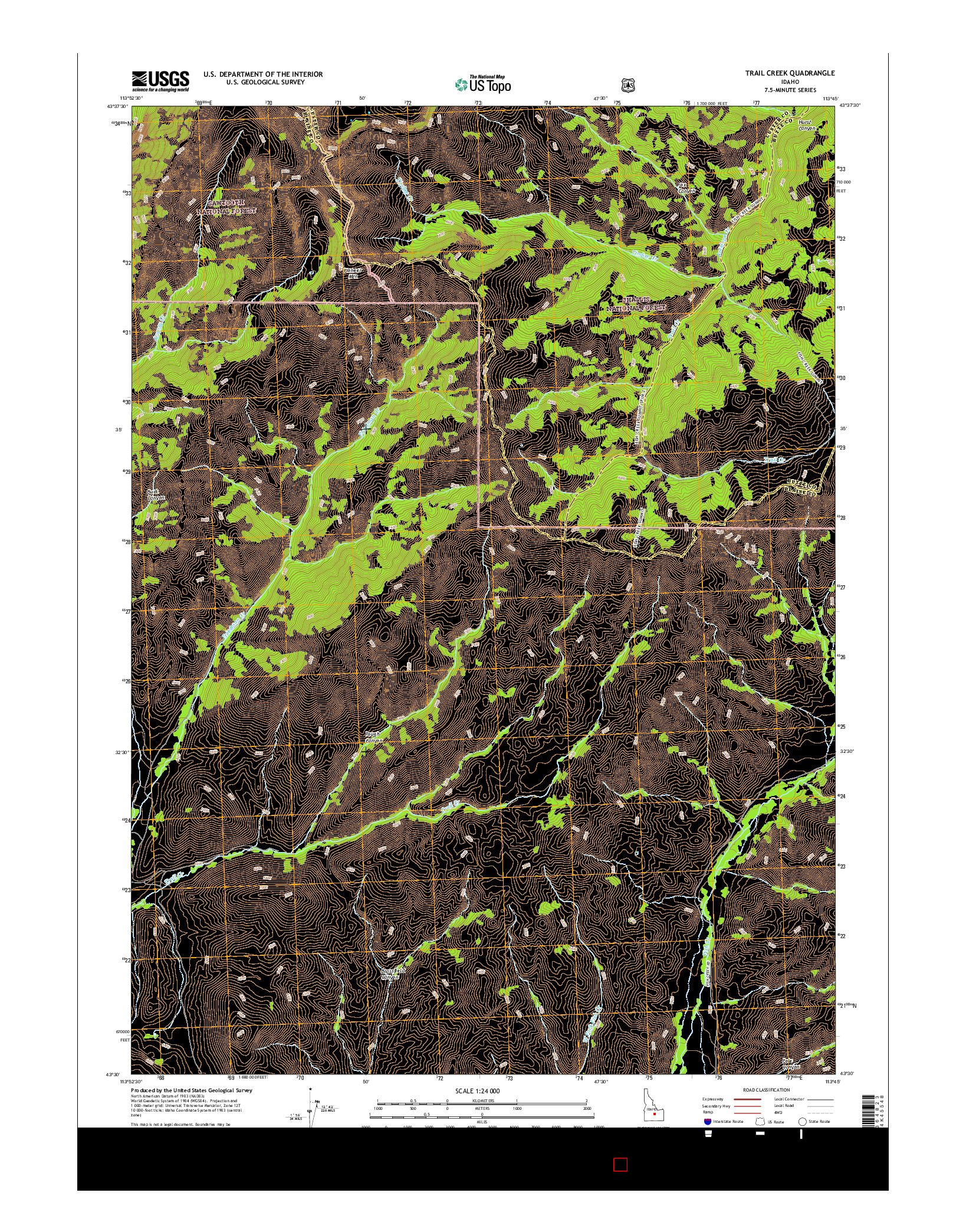 USGS US TOPO 7.5-MINUTE MAP FOR TRAIL CREEK, ID 2017