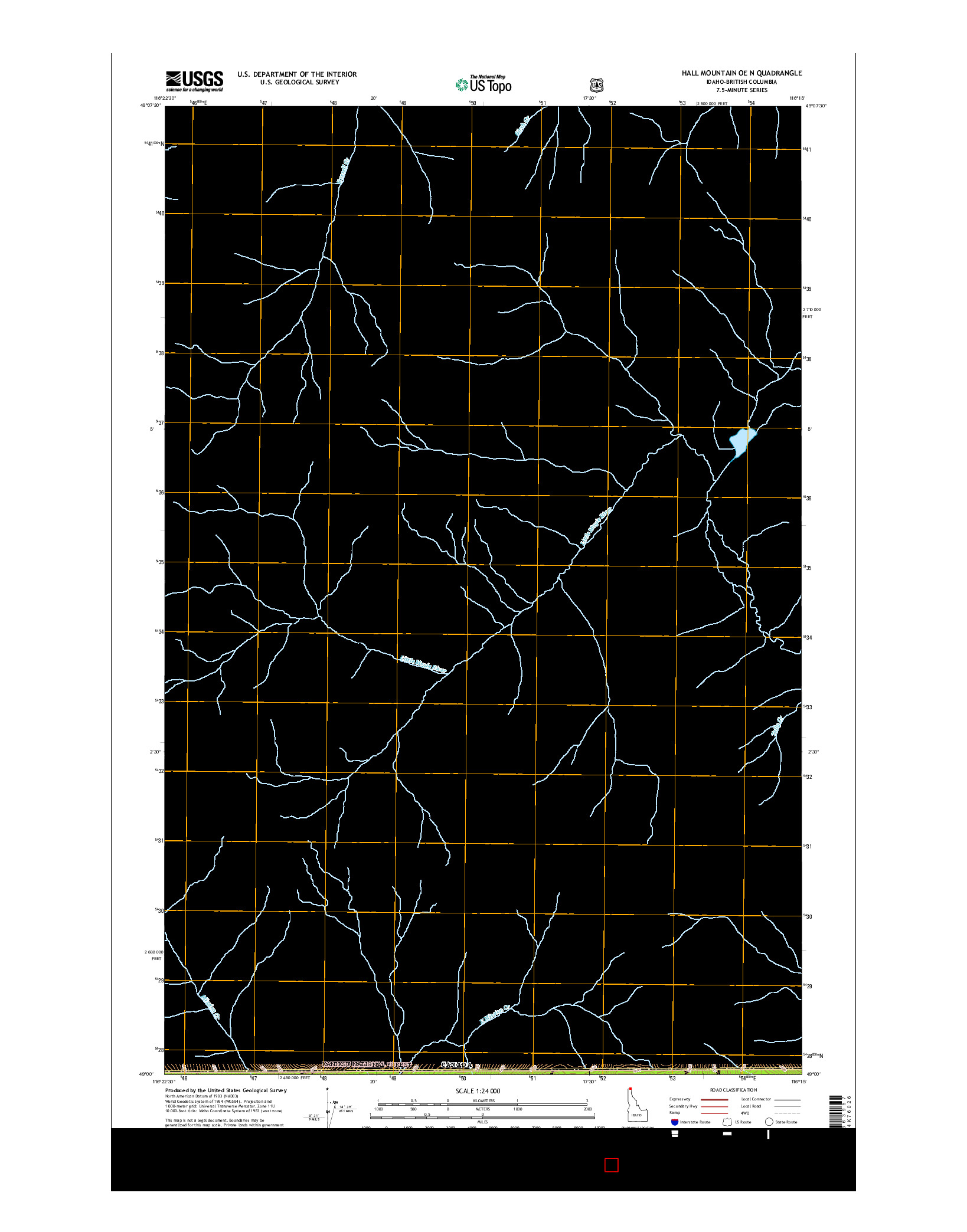 USGS US TOPO 7.5-MINUTE MAP FOR HALL MOUNTAIN OE N, ID-BC 2017