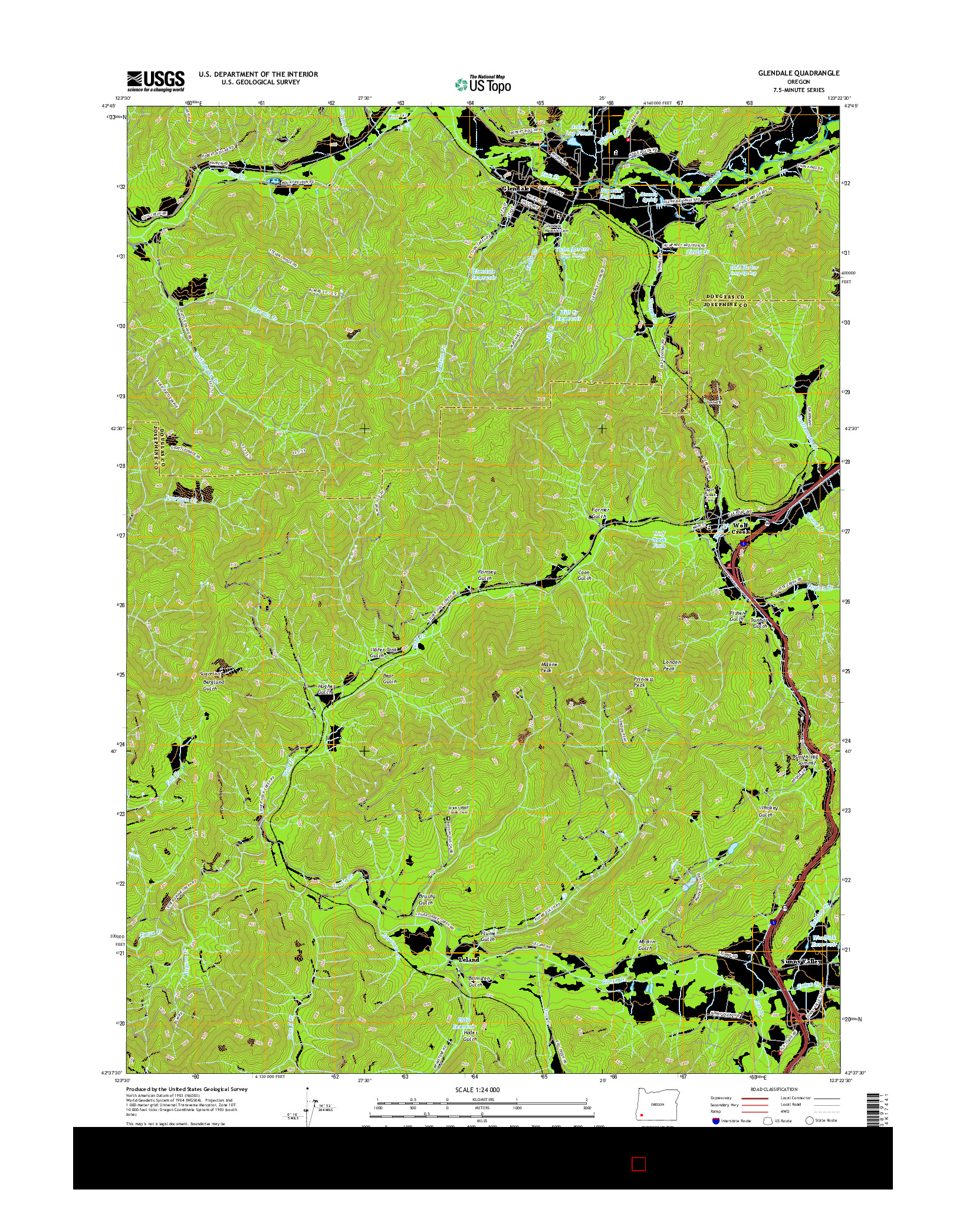 USGS US TOPO 7.5-MINUTE MAP FOR GLENDALE, OR 2017