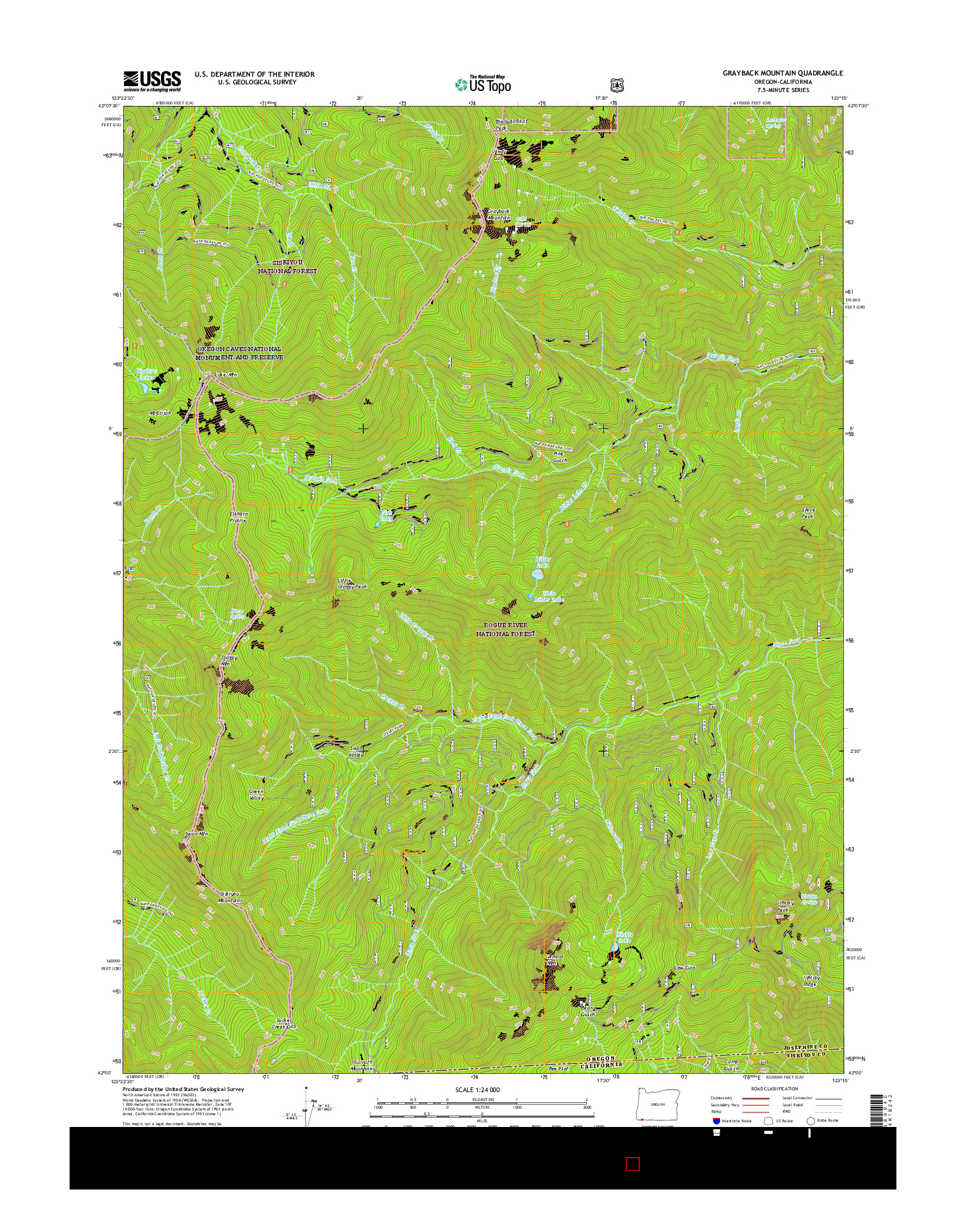 USGS US TOPO 7.5-MINUTE MAP FOR GRAYBACK MOUNTAIN, OR-CA 2017