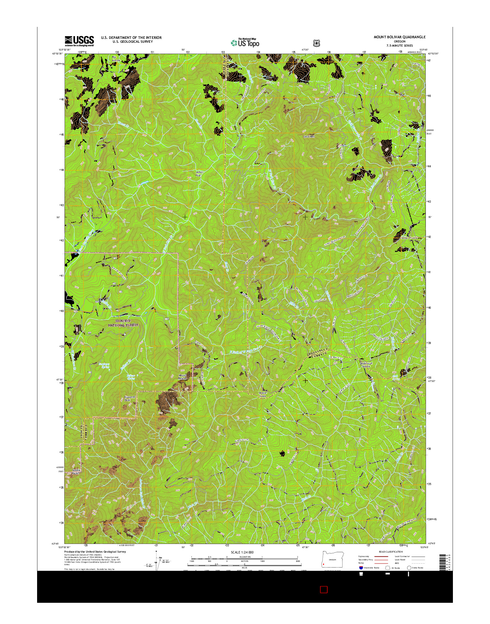 USGS US TOPO 7.5-MINUTE MAP FOR MOUNT BOLIVAR, OR 2017