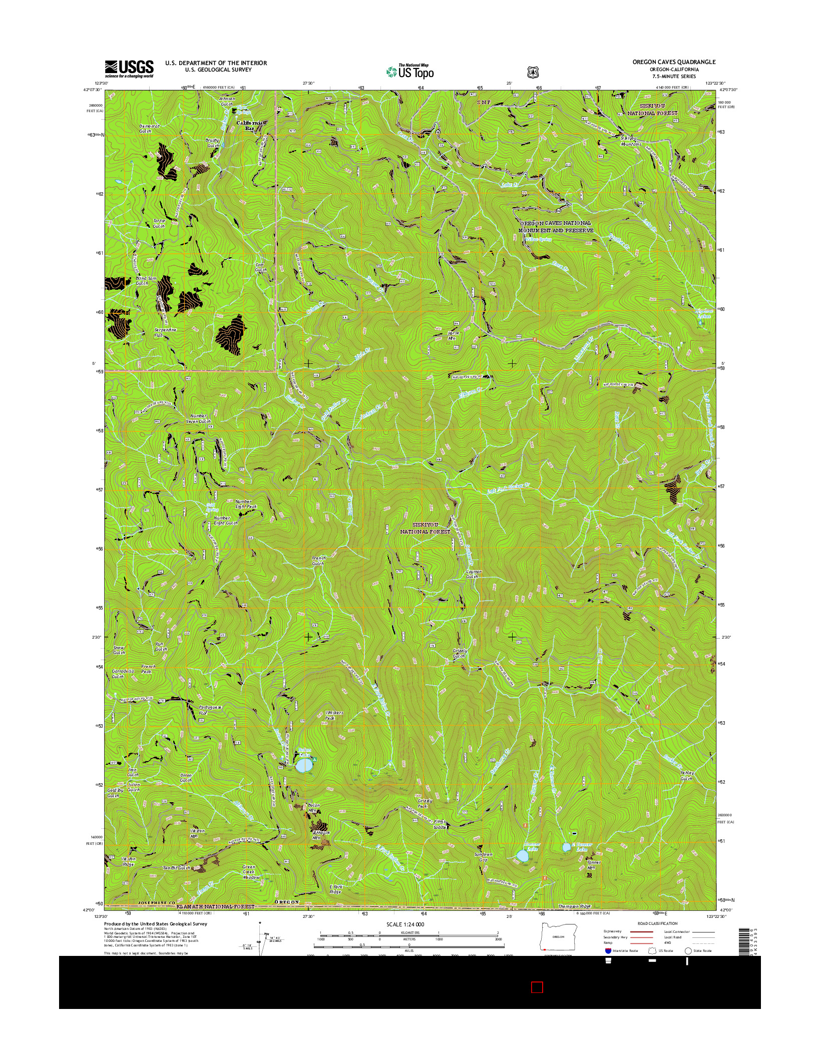 USGS US TOPO 7.5-MINUTE MAP FOR OREGON CAVES, OR-CA 2017