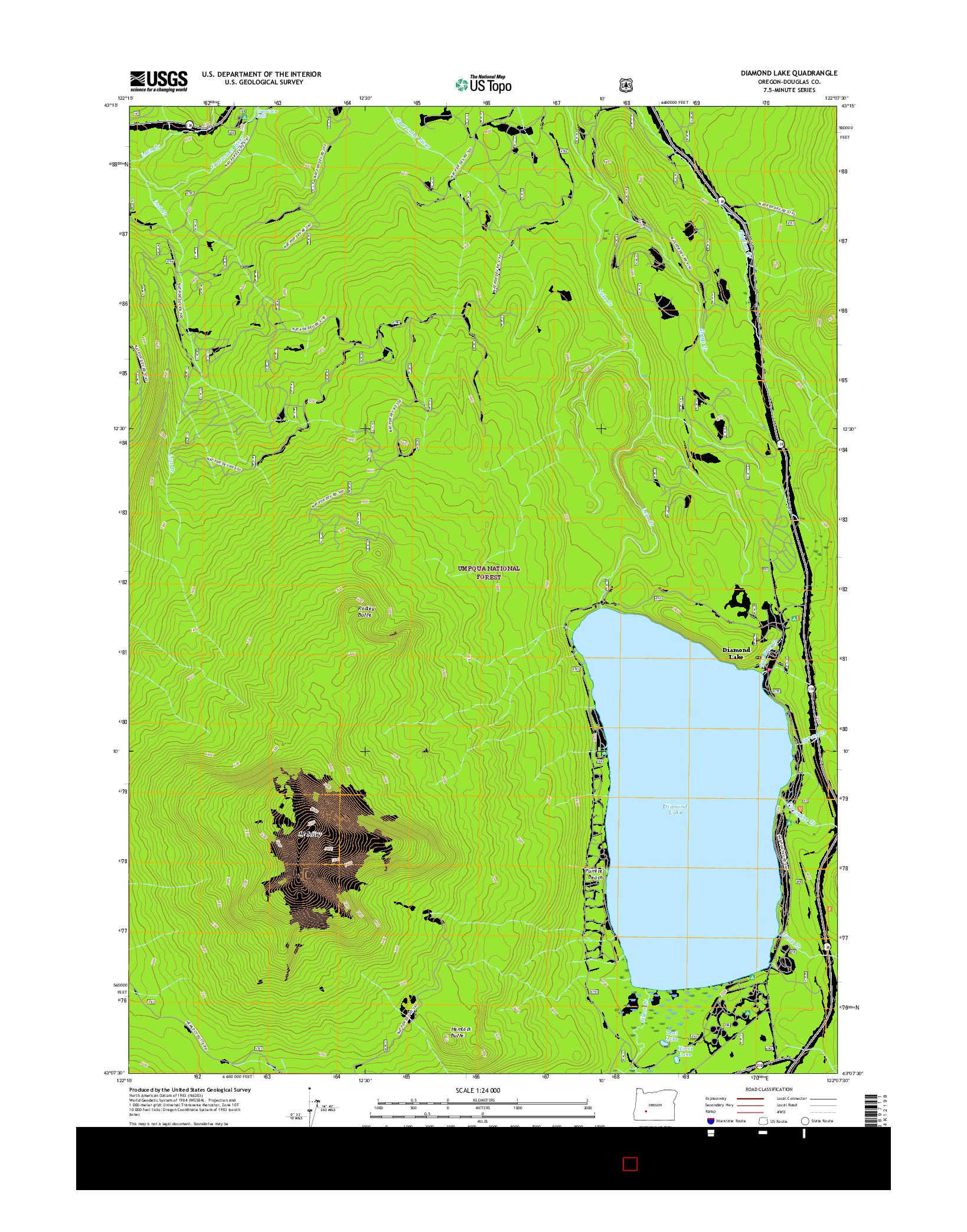 USGS US TOPO 7.5-MINUTE MAP FOR DIAMOND LAKE, OR 2017