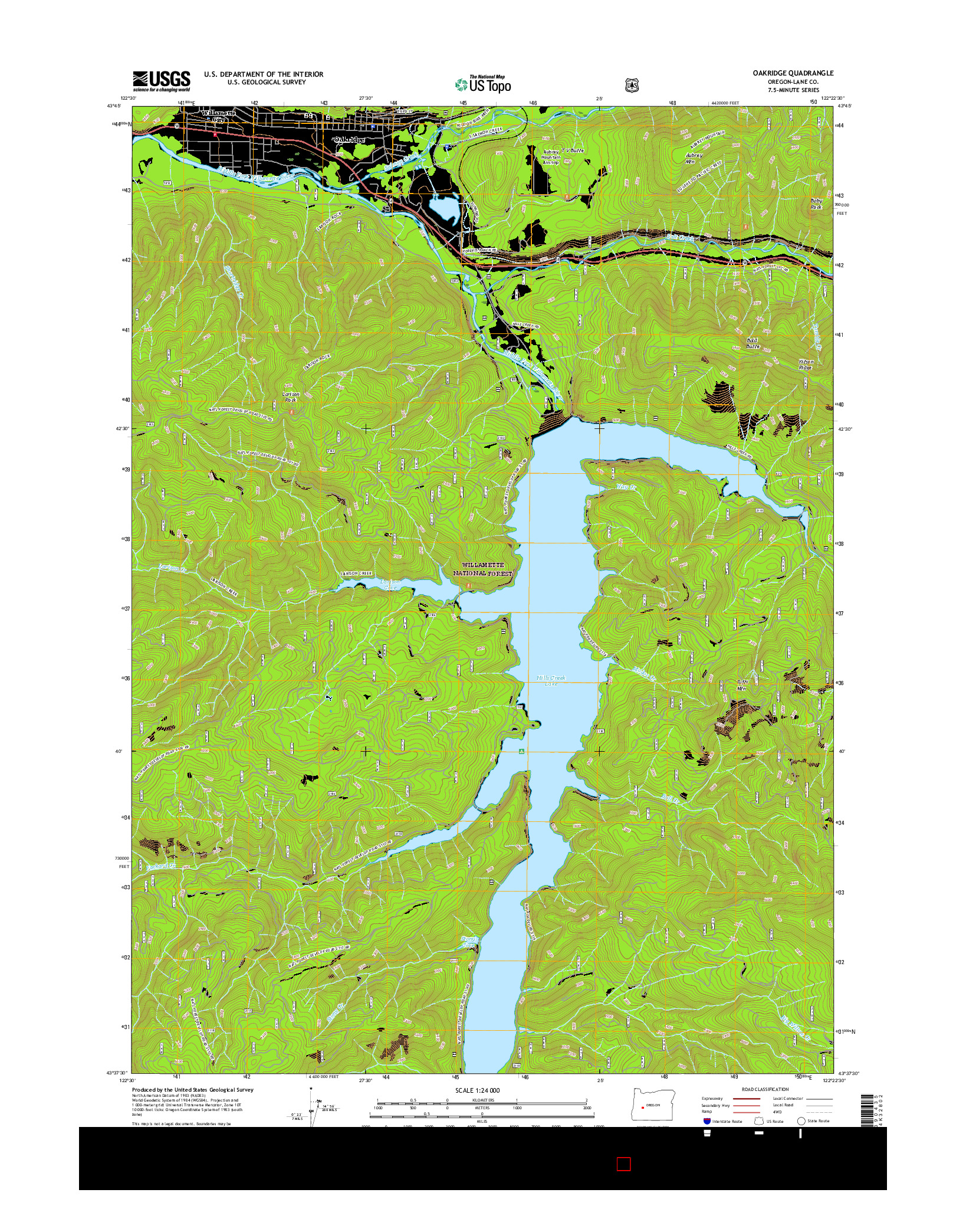 USGS US TOPO 7.5-MINUTE MAP FOR OAKRIDGE, OR 2017