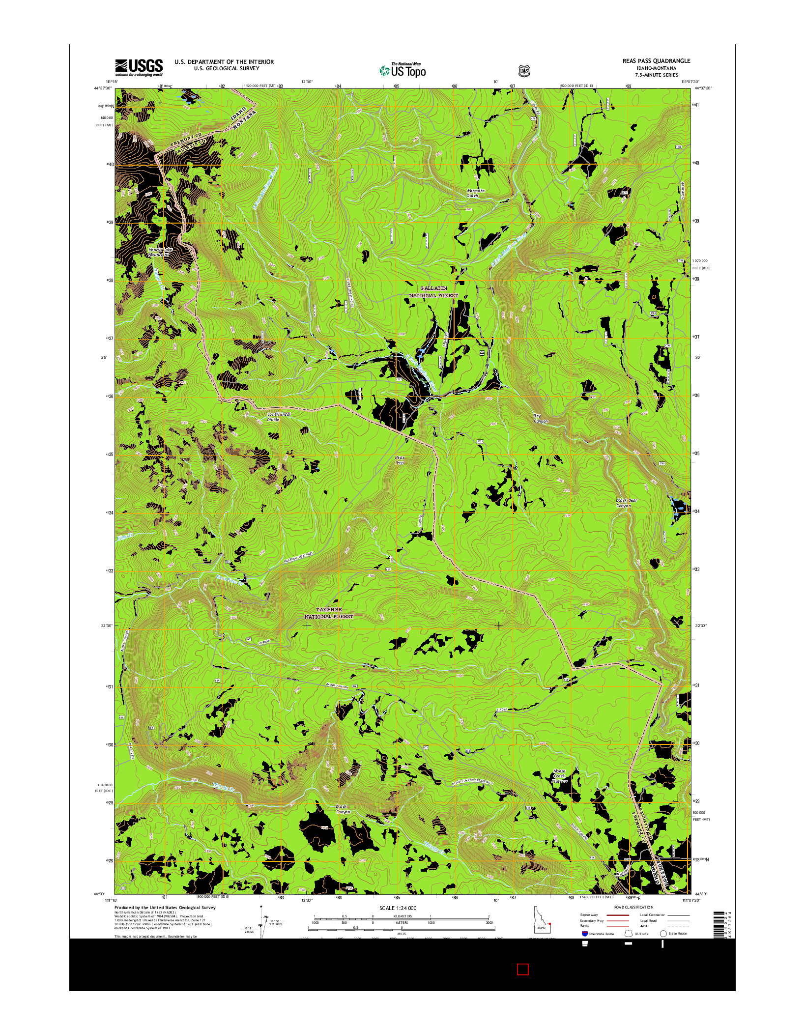 USGS US TOPO 7.5-MINUTE MAP FOR REAS PASS, ID-MT 2017