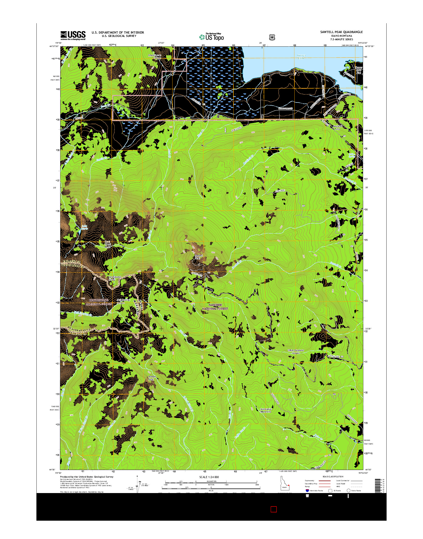 USGS US TOPO 7.5-MINUTE MAP FOR SAWTELL PEAK, ID-MT 2017