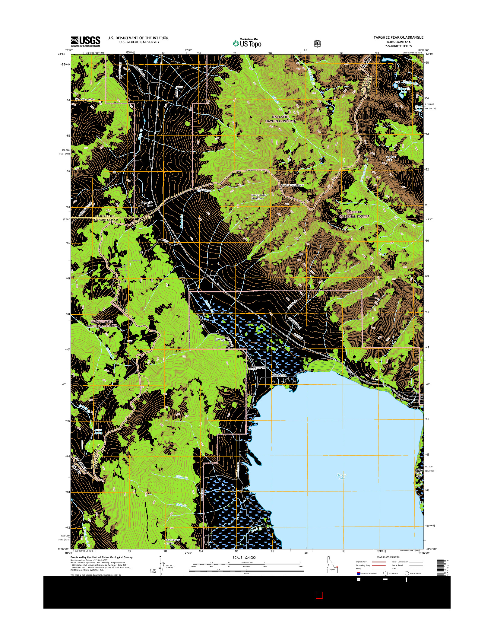 USGS US TOPO 7.5-MINUTE MAP FOR TARGHEE PEAK, ID-MT 2017