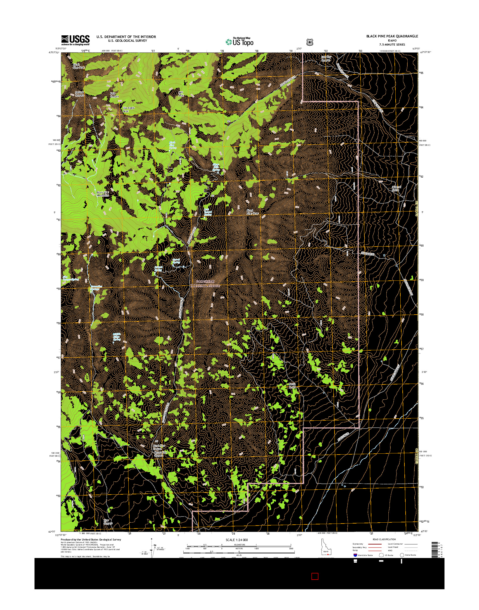 USGS US TOPO 7.5-MINUTE MAP FOR BLACK PINE PEAK, ID 2017