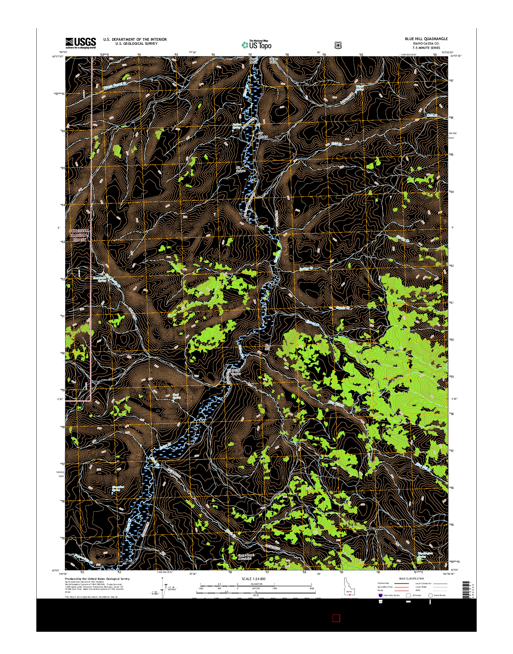 USGS US TOPO 7.5-MINUTE MAP FOR BLUE HILL, ID 2017