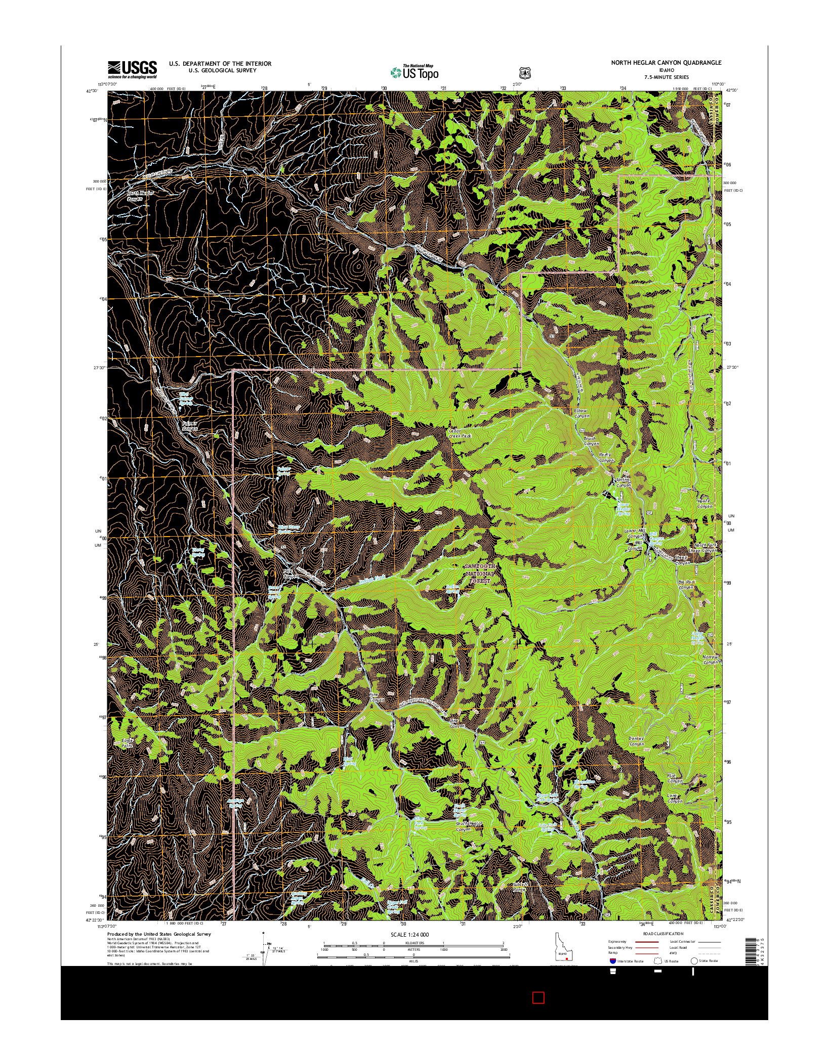 USGS US TOPO 7.5-MINUTE MAP FOR NORTH HEGLAR CANYON, ID 2017