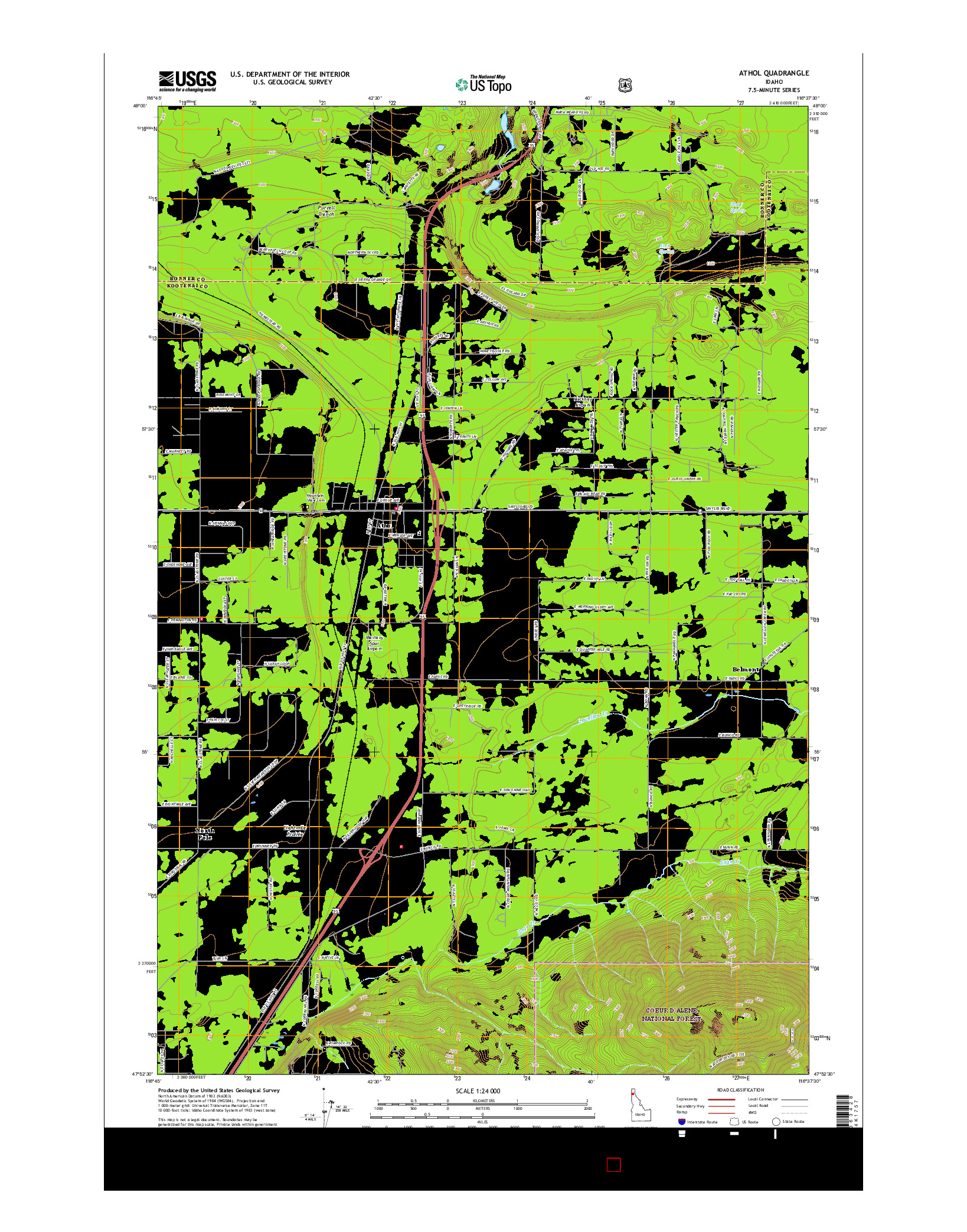 USGS US TOPO 7.5-MINUTE MAP FOR ATHOL, ID 2017