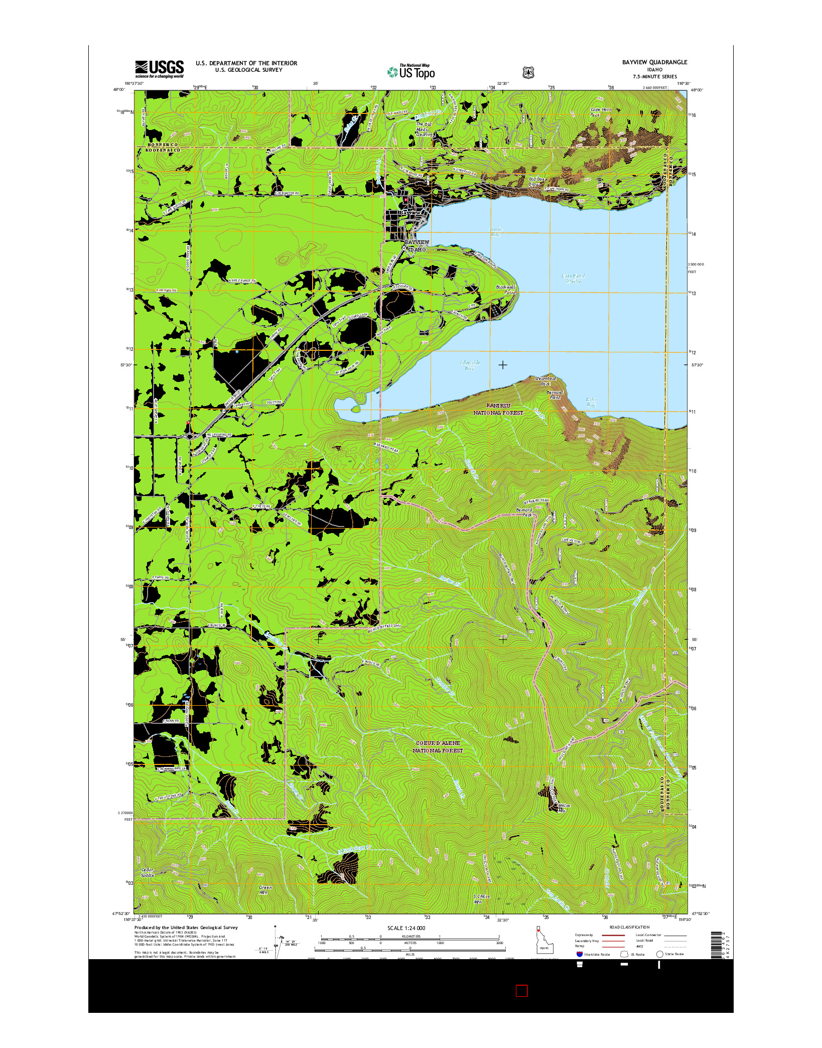 USGS US TOPO 7.5-MINUTE MAP FOR BAYVIEW, ID 2017