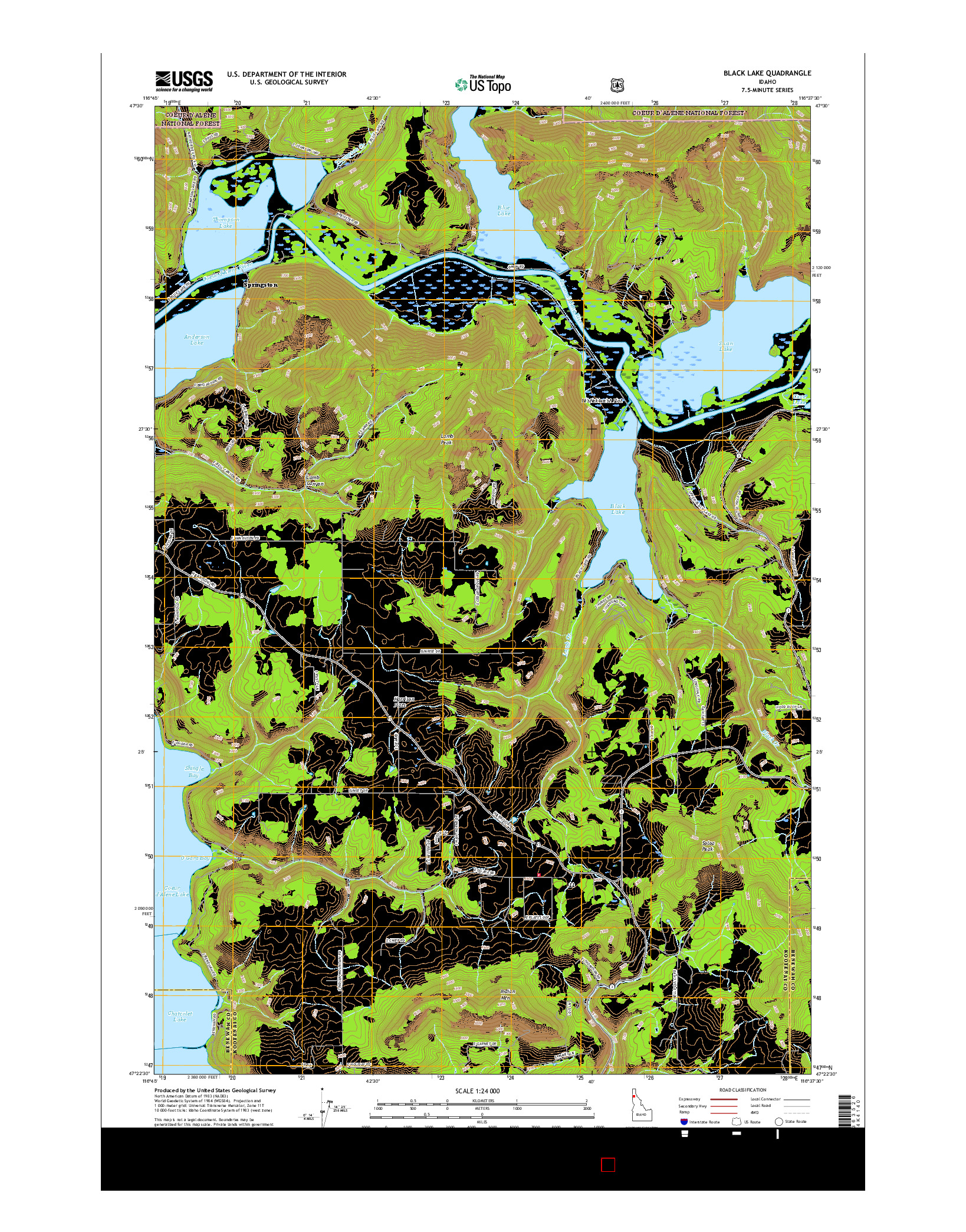 USGS US TOPO 7.5-MINUTE MAP FOR BLACK LAKE, ID 2017