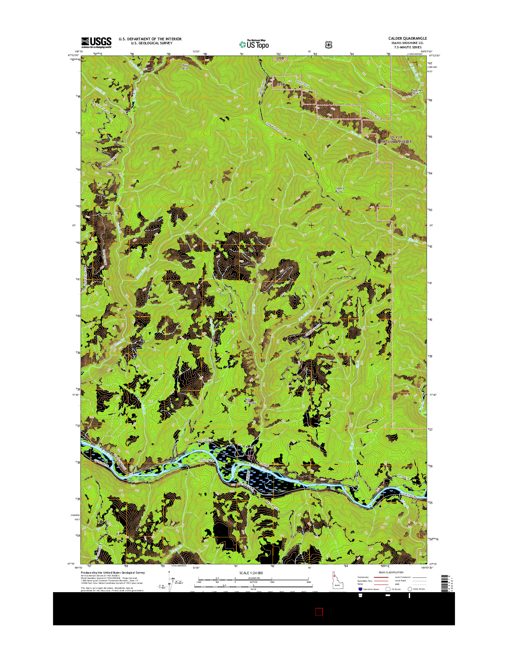 USGS US TOPO 7.5-MINUTE MAP FOR CALDER, ID 2017