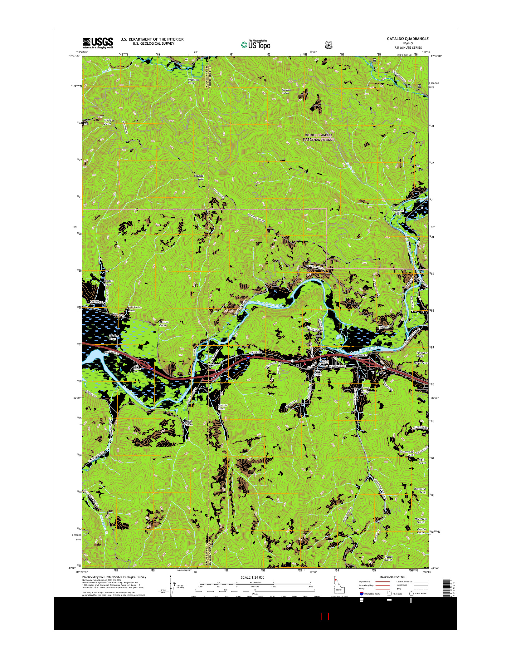 USGS US TOPO 7.5-MINUTE MAP FOR CATALDO, ID 2017