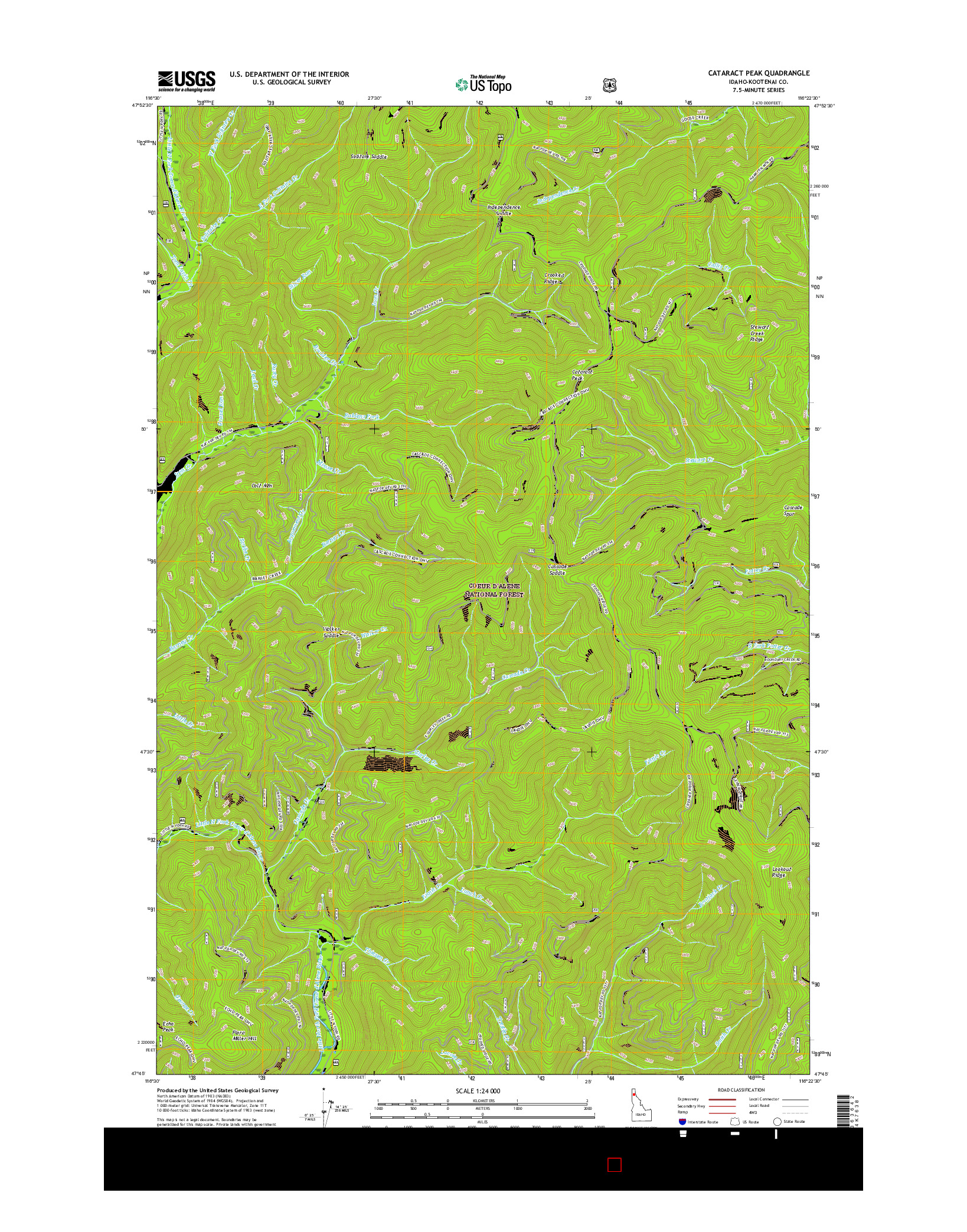 USGS US TOPO 7.5-MINUTE MAP FOR CATARACT PEAK, ID 2017