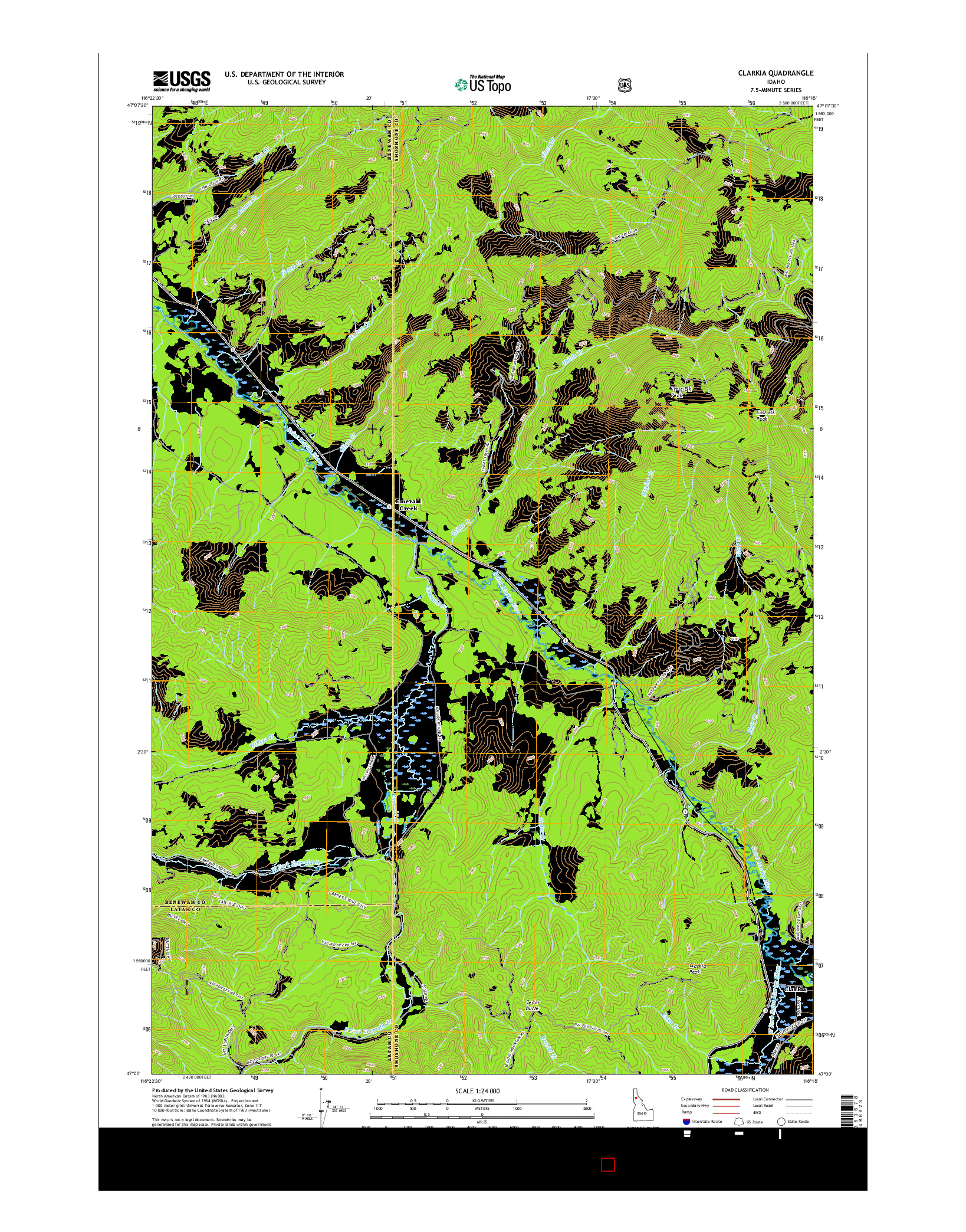 USGS US TOPO 7.5-MINUTE MAP FOR CLARKIA, ID 2017
