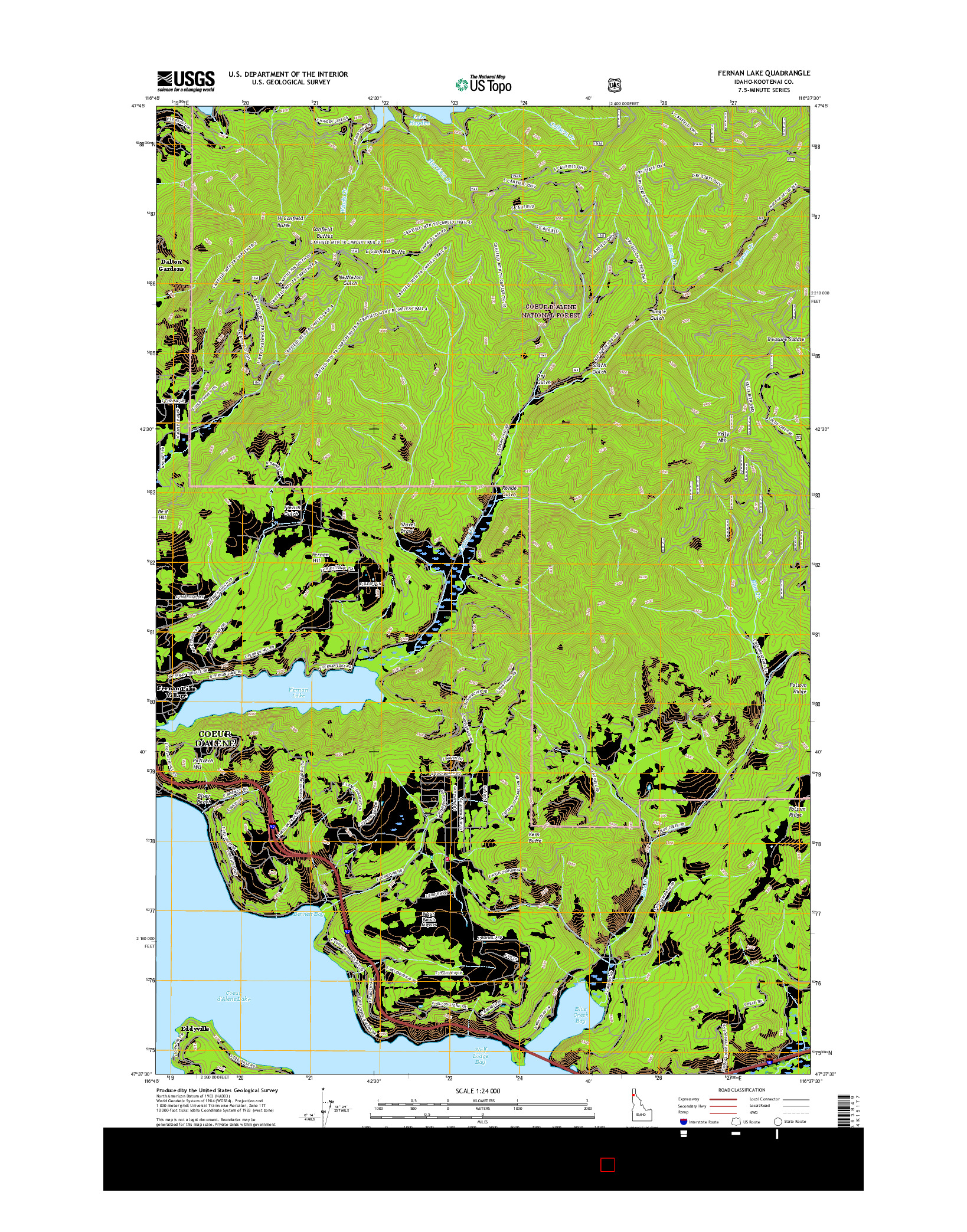 USGS US TOPO 7.5-MINUTE MAP FOR FERNAN LAKE, ID 2017
