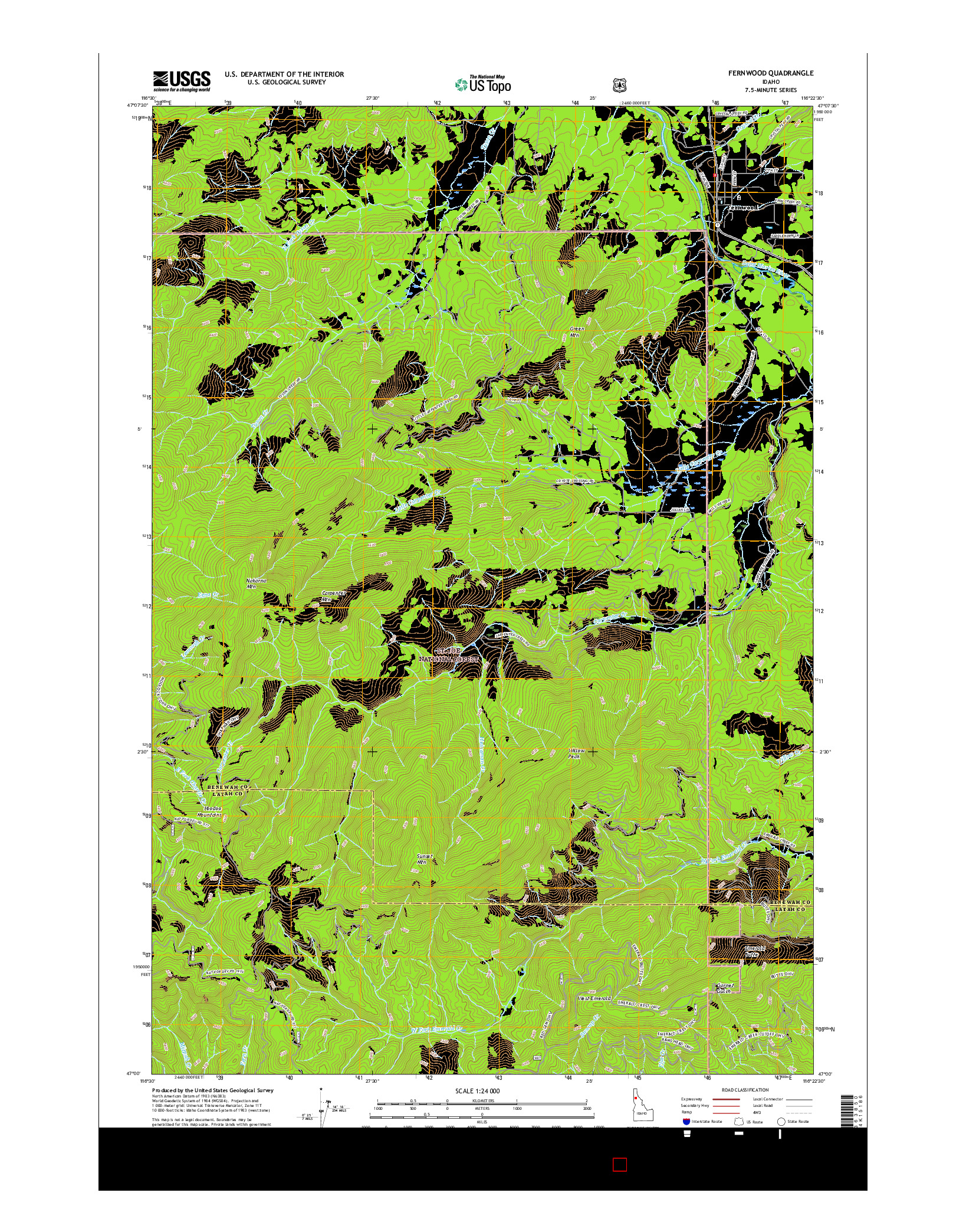 USGS US TOPO 7.5-MINUTE MAP FOR FERNWOOD, ID 2017